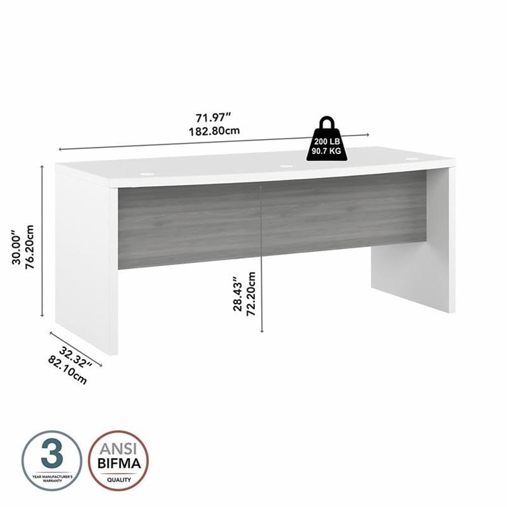 Bush Business Furniture Echo Bow Front Desk 72W - Pure White & Shiplap Gray Home Office Desk for Modern Workspace | Perfect for Small Office, Study Room or Home Office Setup