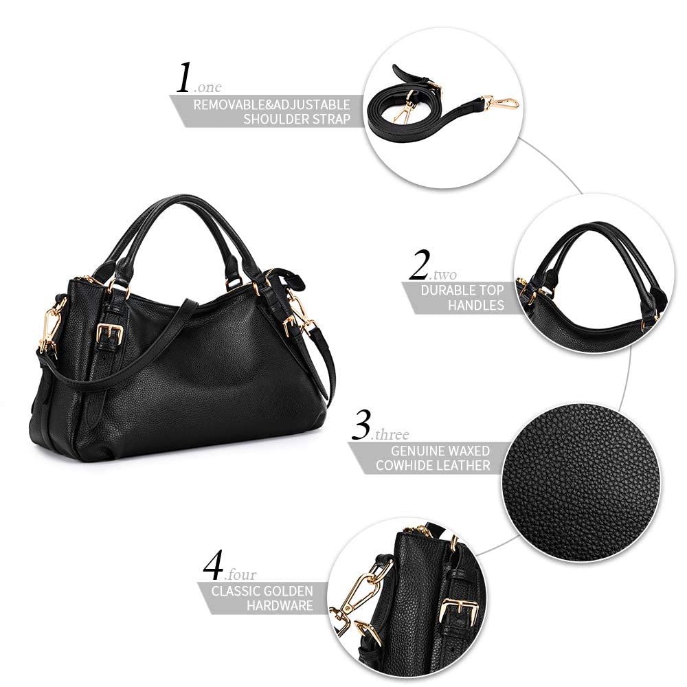 Kattee Genuine Leather Satchel Purse for Women - Soft Top Handle Crossbody Bag, Medium Size Hobo Handbag - Perfect for Work, Travel & Everyday Use