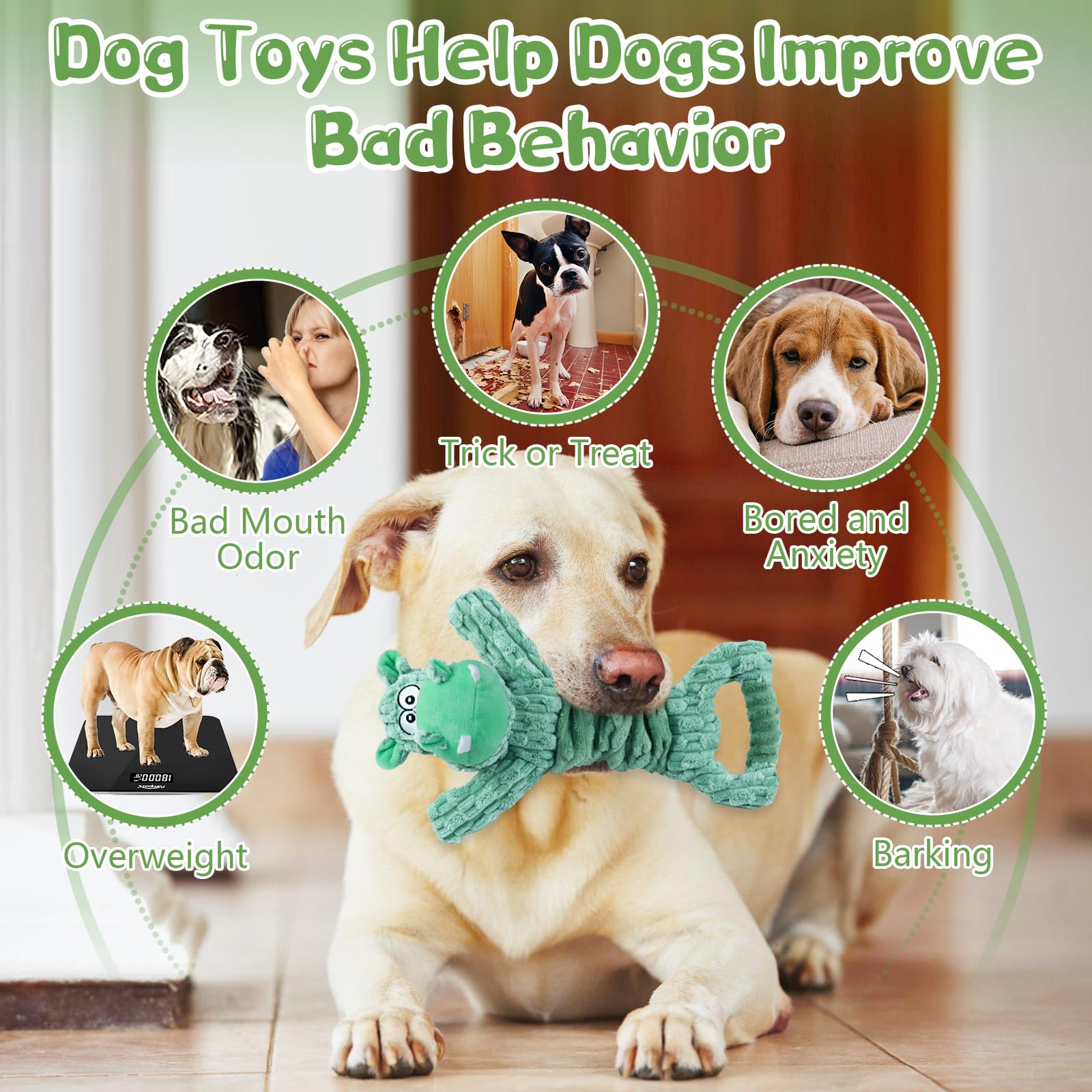 WOWBALA Durable Plush Squeaky Dog Toys for Aggressive Chewers - Interactive Puppy Chew Toy with Tug Rope for Small, Medium & Large Dogs | Perfect for Playtime, Training & Bonding Activities