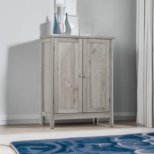 Iwell 2-Door Wooden Storage Cabinet with Adjustable Shelves - Gray Bathroom, Entryway, Office & Living Room Organizer | Perfect for Home Storage & Organization