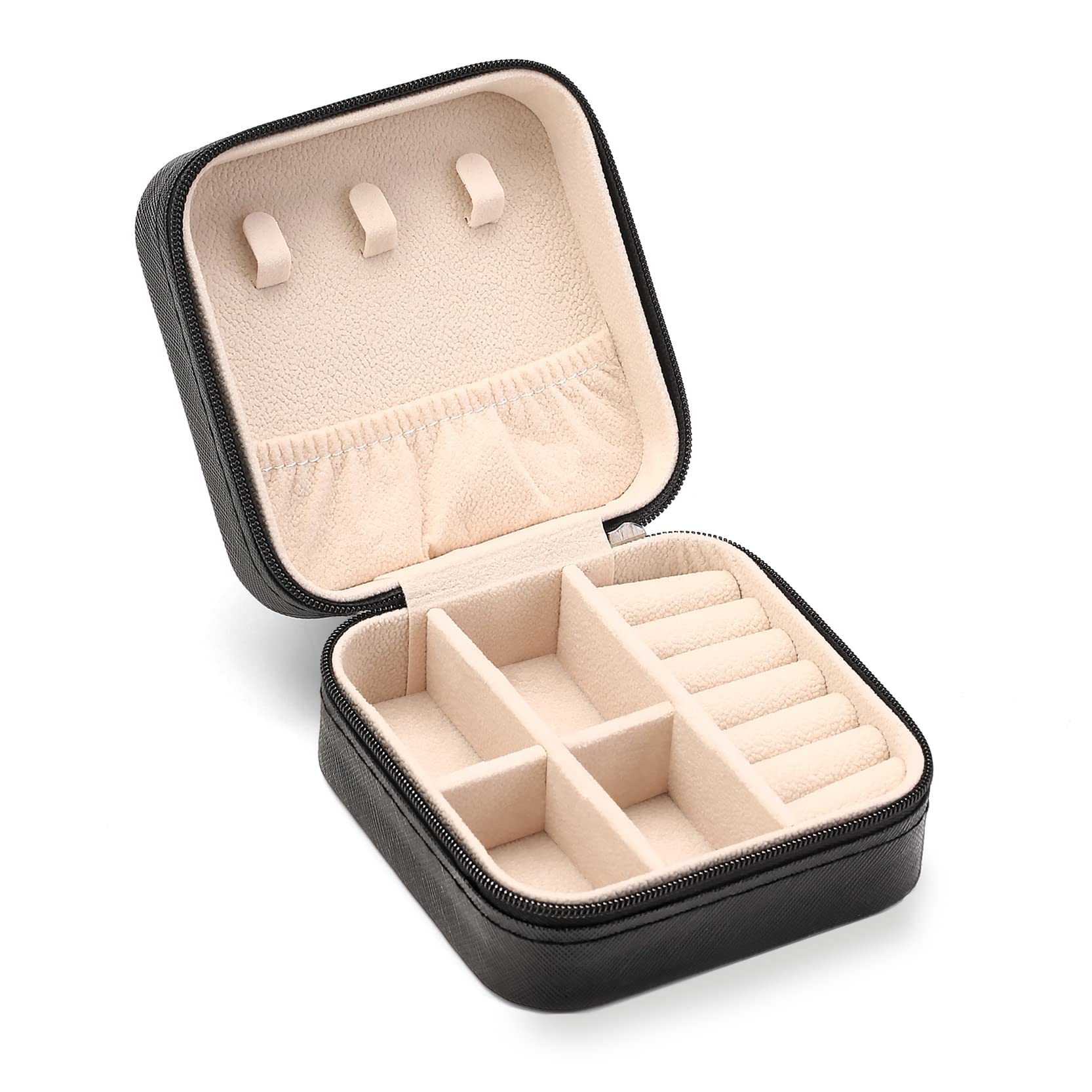 Portable Travel Jewelry Organizer Box - Compact Jewelry Storage Case for Rings, Earrings, Necklaces, Watches & Lipsticks | Perfect for Vacation, Business Trips & Daily Use (Black)