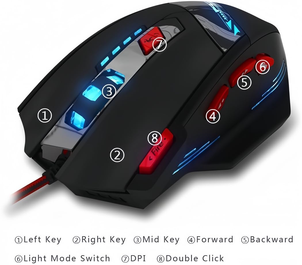 Zelotes T90 Professional Gaming Mouse - 9200 DPI, 8 Programmable Buttons, RGB LED Lights, Adjustable Weight for PC, Laptop, Desktop - Black | Perfect for FPS, MOBA & MMO Games, Office Work & Graphic Design