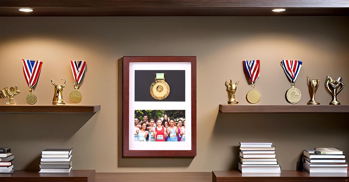2 in 1 Multi-Purpose Sports Medal and Photo Display Frame - Walnut A4 Shadow Box for Marathon Runners, Running Races, Military Medals & Triathlon Awards - Perfect for Home, Office or Gym Wall Decor