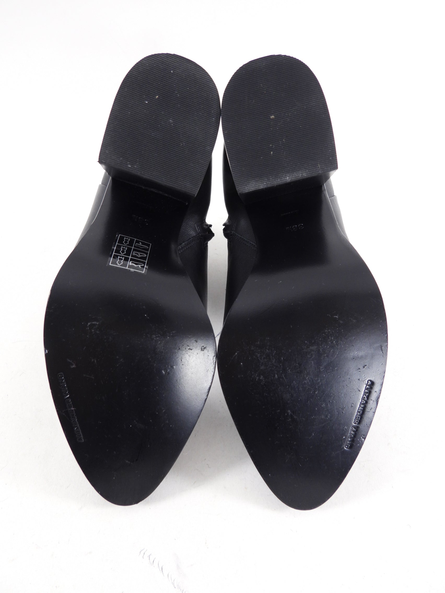 Alexander Wang Black Leather Ankle Boots Women's Size 7.5 - Stylish Chunky Heel Pointed Toe Booties for Casual Outfits & Night Out