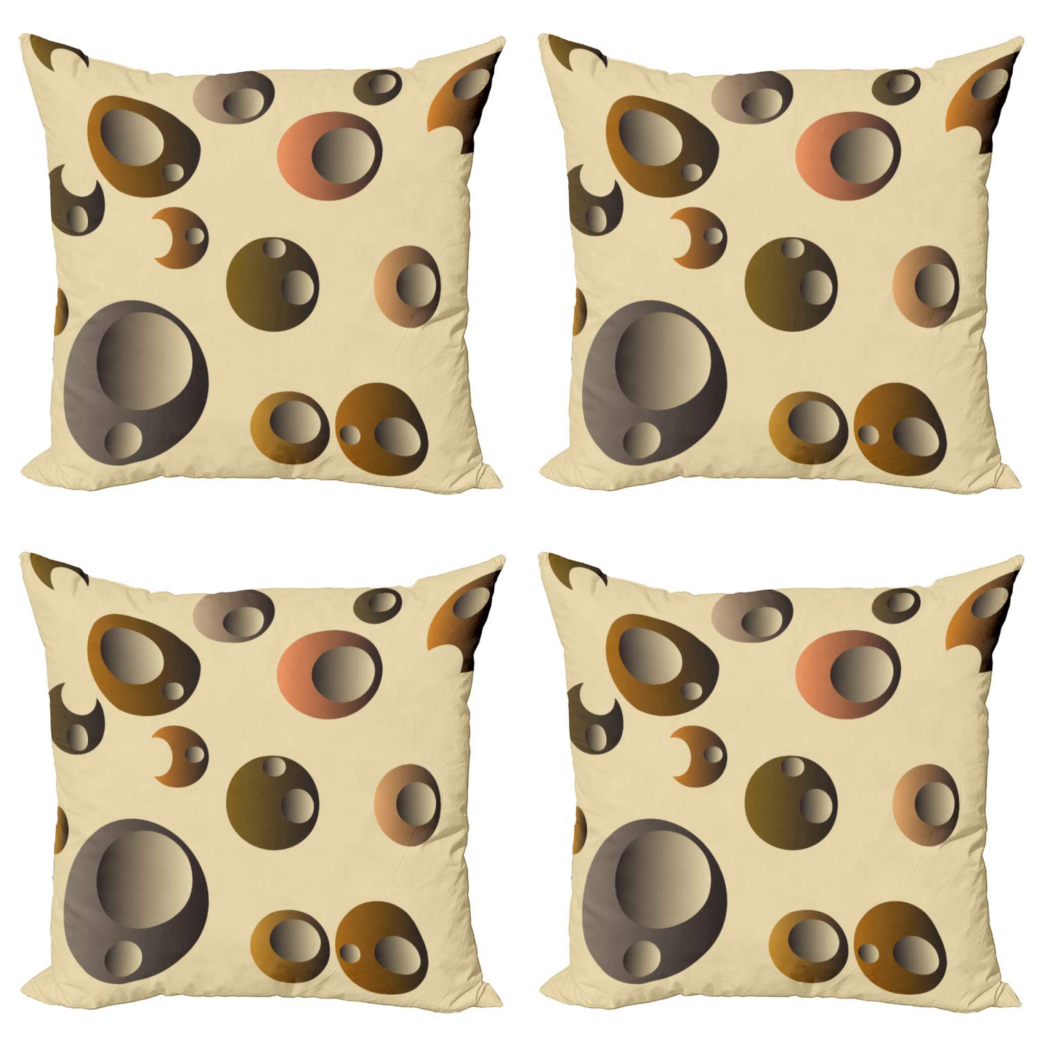Ambesonne Retro Decorative Throw Pillow Covers Set of 4 - Funky Bubble Circle Abstract Design, 16 Inch Square Cushion Covers for Sofa, Bed, Car - Pale Brown Caramel | Perfect for Living Room, Bedroom & Travel Decor