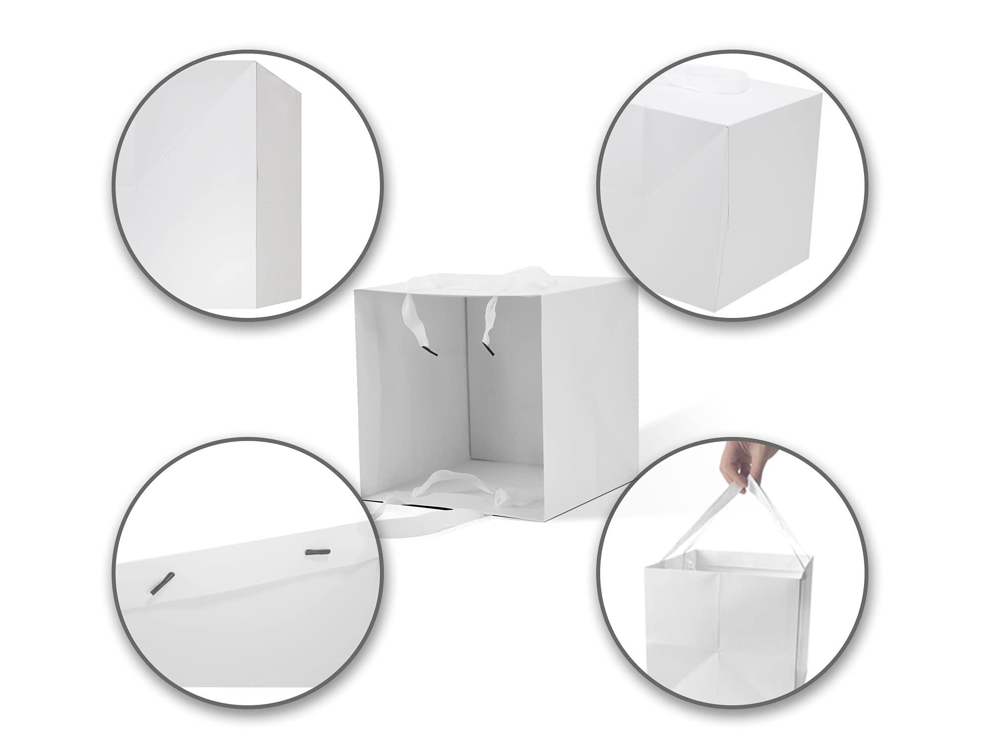 HUAPRINT 12 Pack 12x12x12 Inch Large White Square Gift Bags with Handles - Wedding, Birthday, Party Favor, Retail Shopping, Candy & Cookie Bags - Perfect for Gifts, Merchandise Packaging, Takeout and Craft Storage