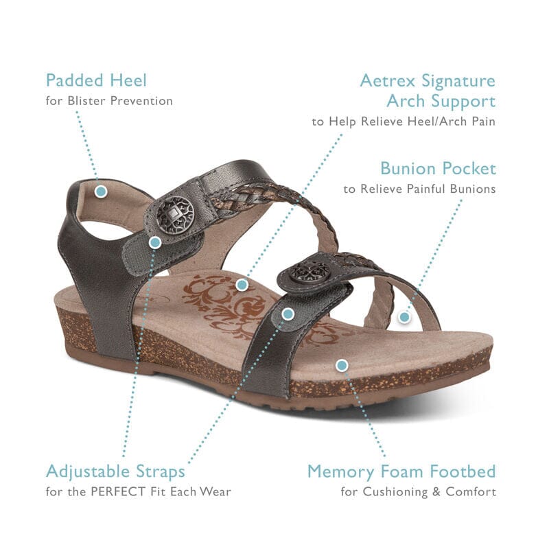 Aetrex Jillian SC441 Walnut Women's Comfortable Orthotic Sandals - Perfect for Walking, Travel & Everyday Wear