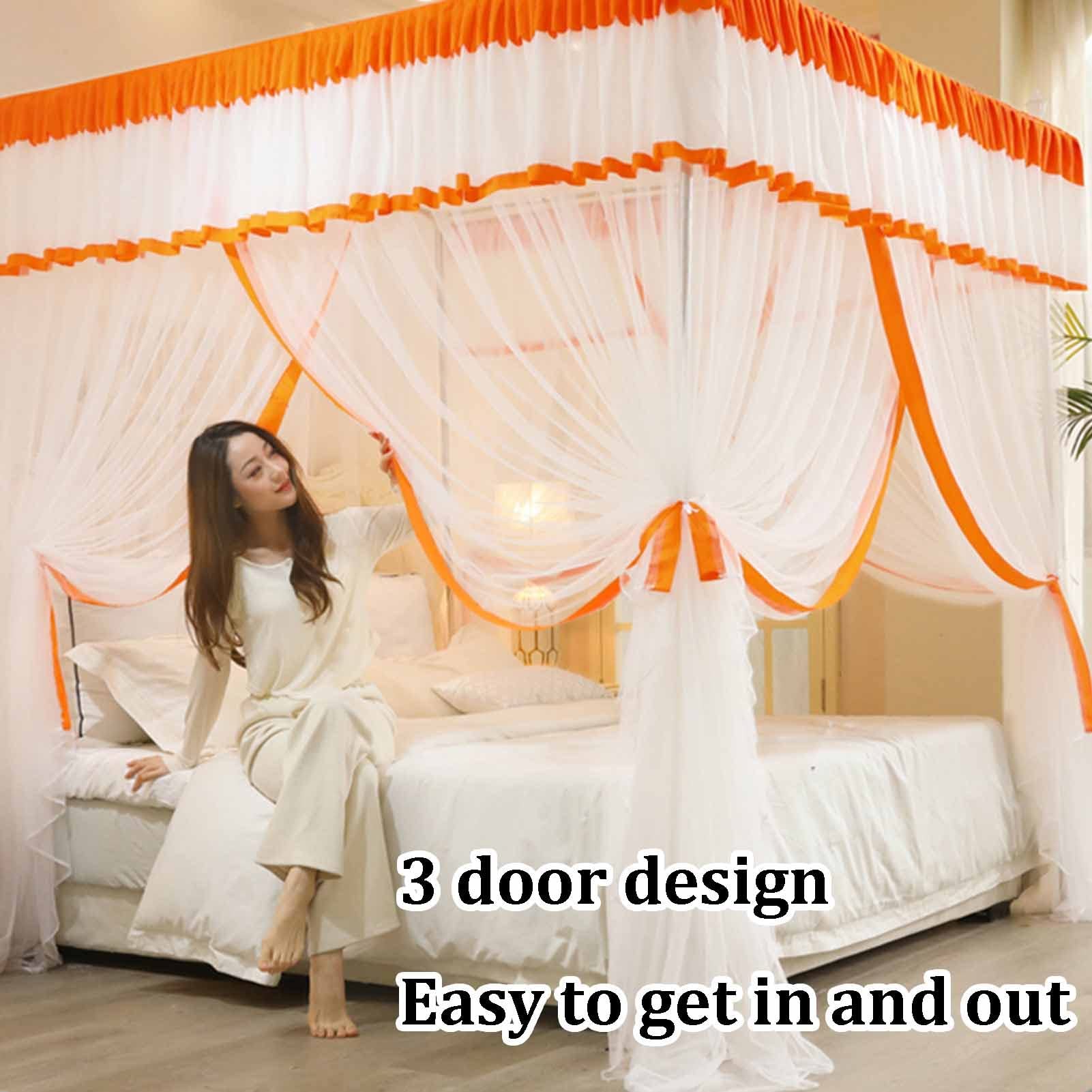 Luxury Floor-to-Ceiling Bed Canopy Mosquito Net for Queen Size Beds (6ft/1.8m) - 4 Corner Support Hanging Bed Curtain - Romantic Bedroom Decor for Wedding, Nursery & Master Bedroom (180x220x200cm, Style 5)