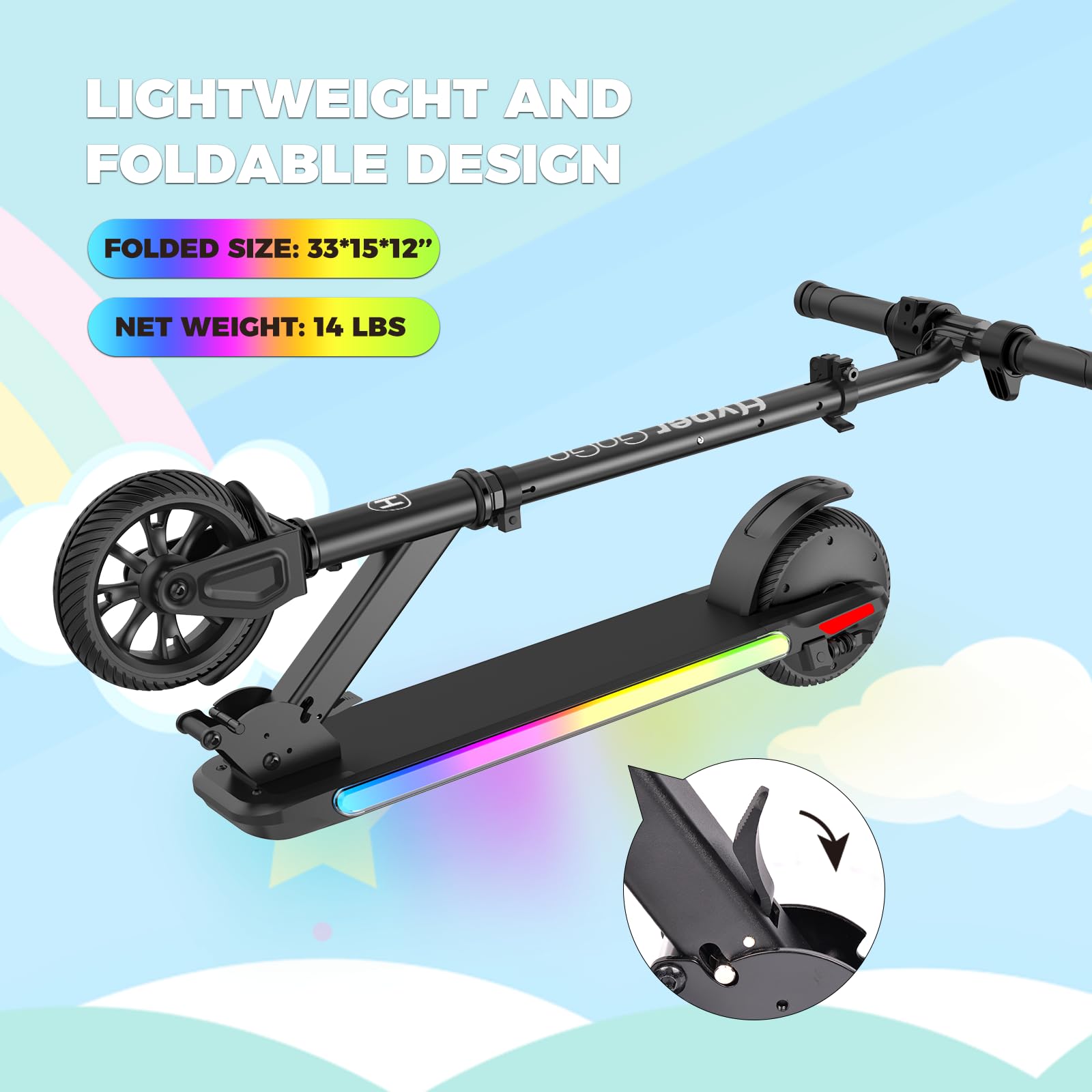 Best Electric Scooter for Kids Ages 8-12 with Rainbow LED Lights & Adjustable Speed - Foldable Lightweight Design for Commuting to School & Neighborhood Fun