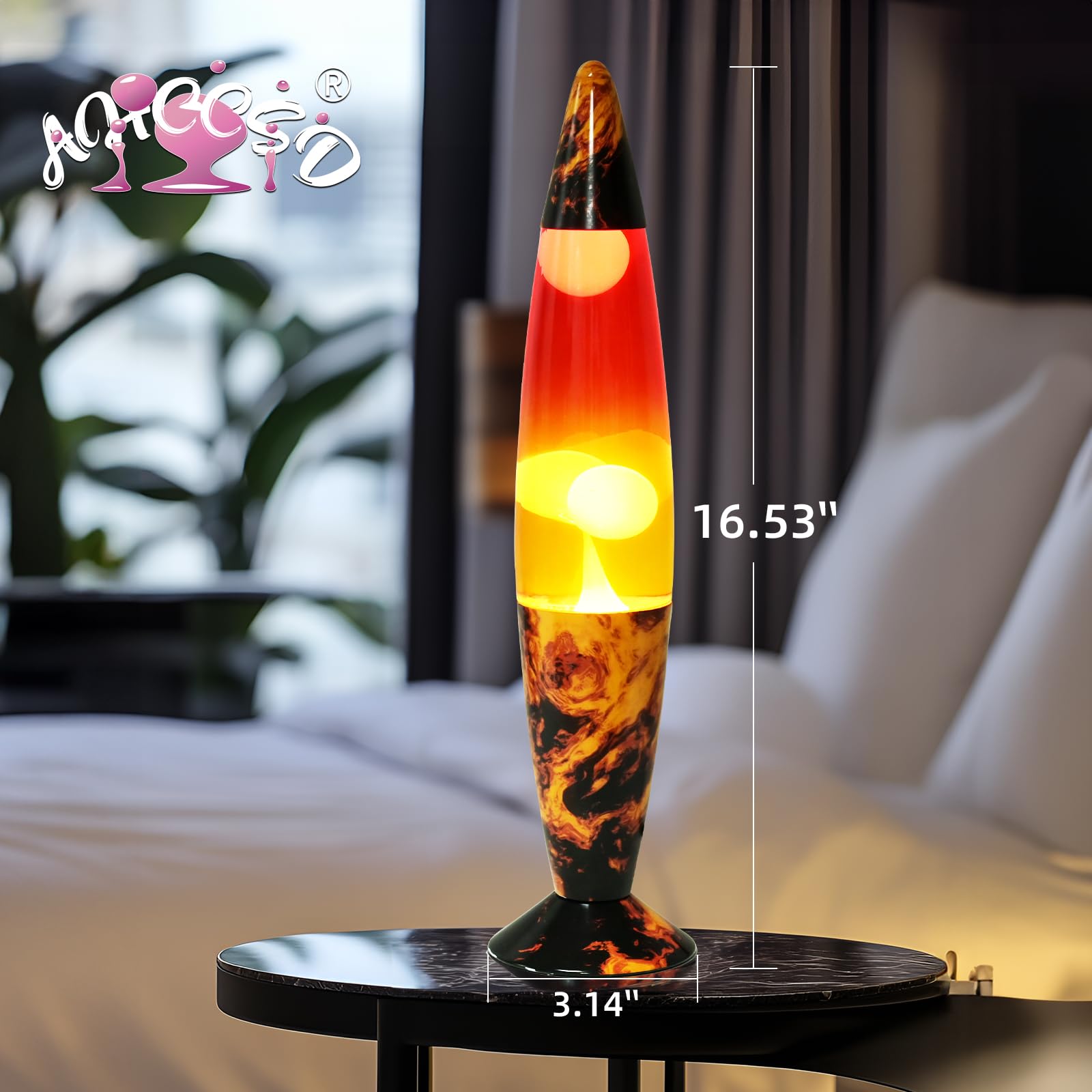 16 Inch Volcano Rocket Magma Lamp - Motion Liquid Lava Lamp with Volcanic Base, Yellow Liquid & White Wax - Relaxing Night Light for Adults, Kids, Women & Girls - Perfect Christmas Gift for Home Decor, Bedroom, Office & Party