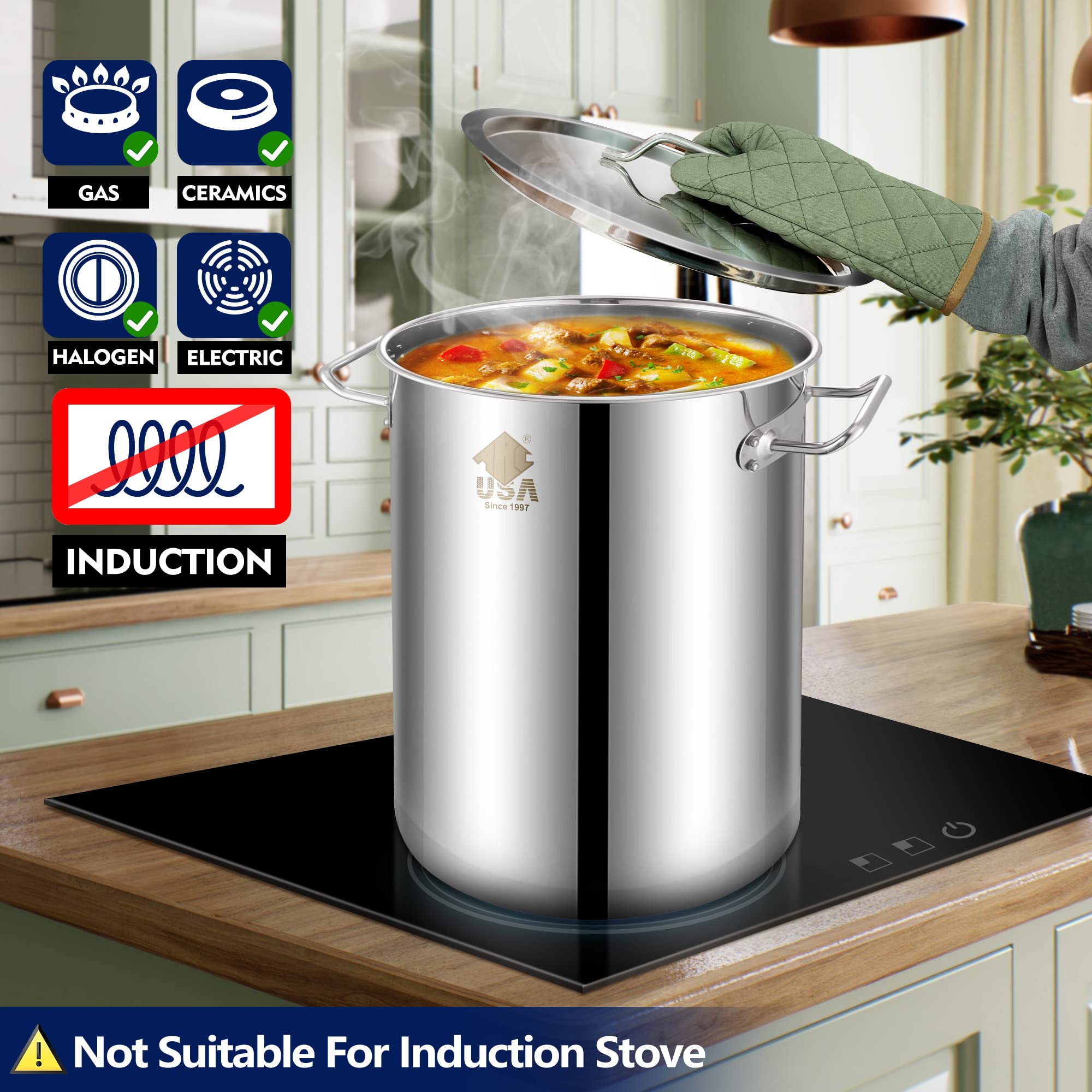 32QT Stainless Steel Stock Pot with Basket & Steamer Rack - 6-Piece Cookware Set for Seafood Boil, Crawfish, Crab, Shrimp, Lobster | Turkey Fryer Pot & Tamale Steamer with Strainer | Perfect for Outdoor Cooking, Family Gatherings & Large Batch Meals