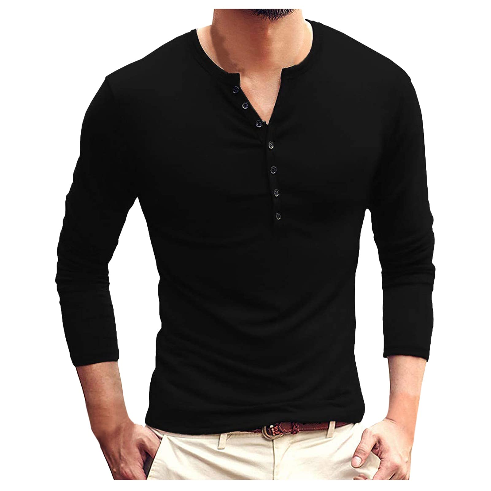 Men's Slim Fit Long Sleeve Cotton Dress Shirt with Neck Button - Comfortable Solid Color Formal & Casual Wear for Office, Party & Daily Outfits