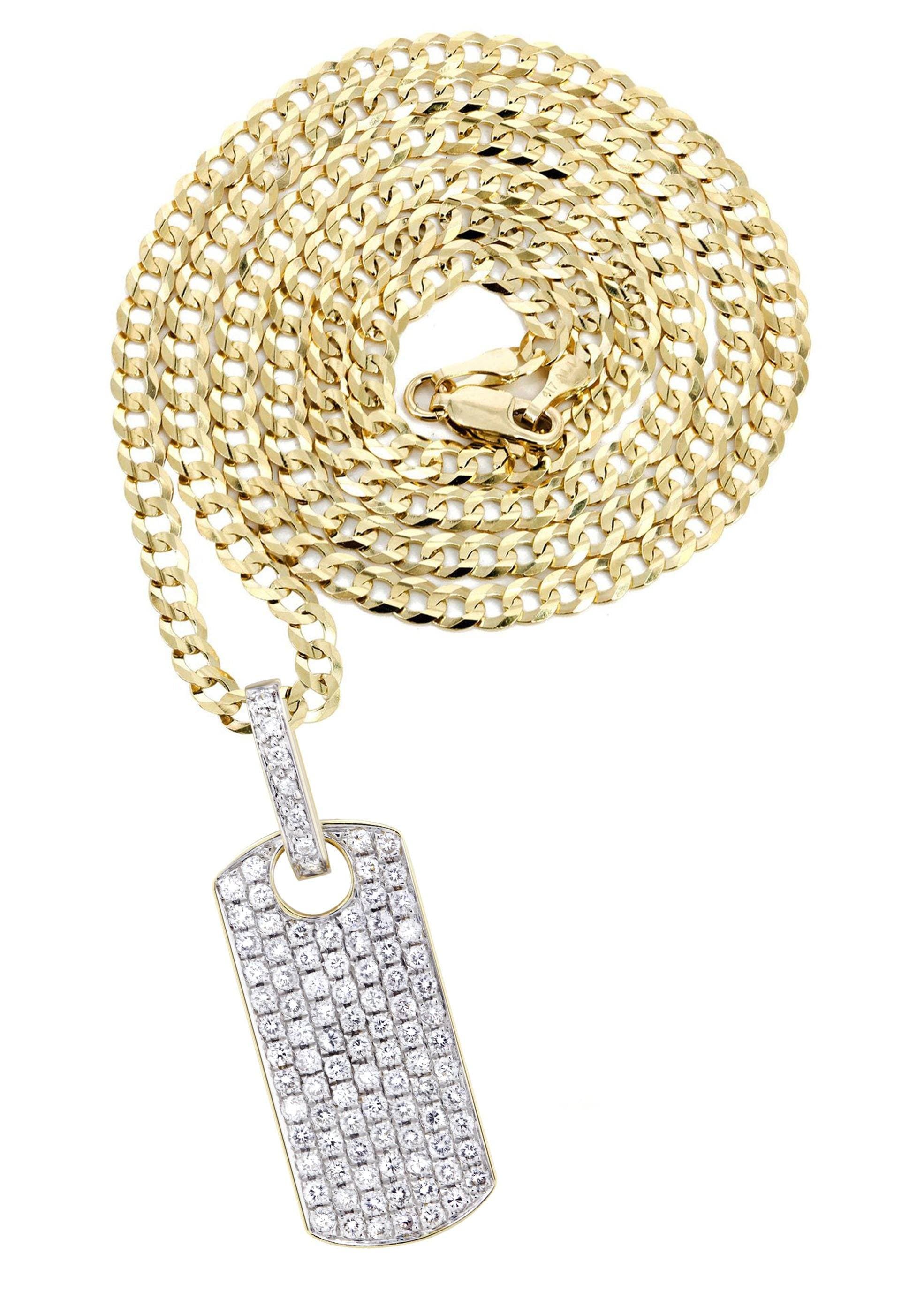 14K Yellow Gold Dog Tag Diamond Necklace for Men & Women | 1.82 Carats Real Diamond Pendant | Perfect Gift for Anniversary, Birthday & Valentine's Day