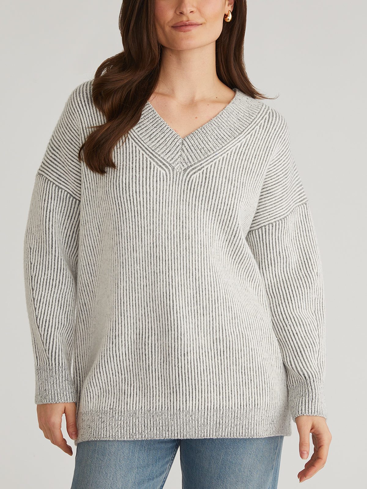 Diana Women's V-Neck Contrast Rib Knit Sweater - Soft & Stylish Pullover for Casual Wear, Office & Fall Outfits