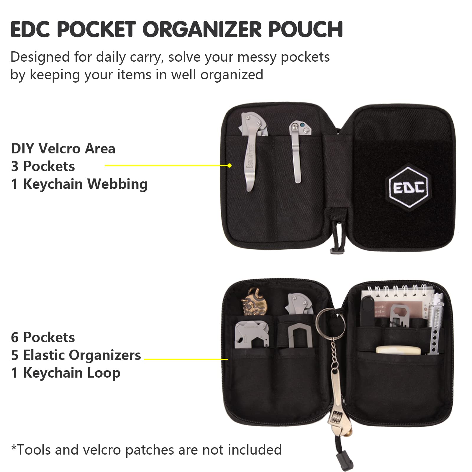 Durable Nylon EDC Organizer Pouch with Hook & Loop Closure - Compact Gear Storage for Everyday Carry, Travel, Hiking & Tactical Use