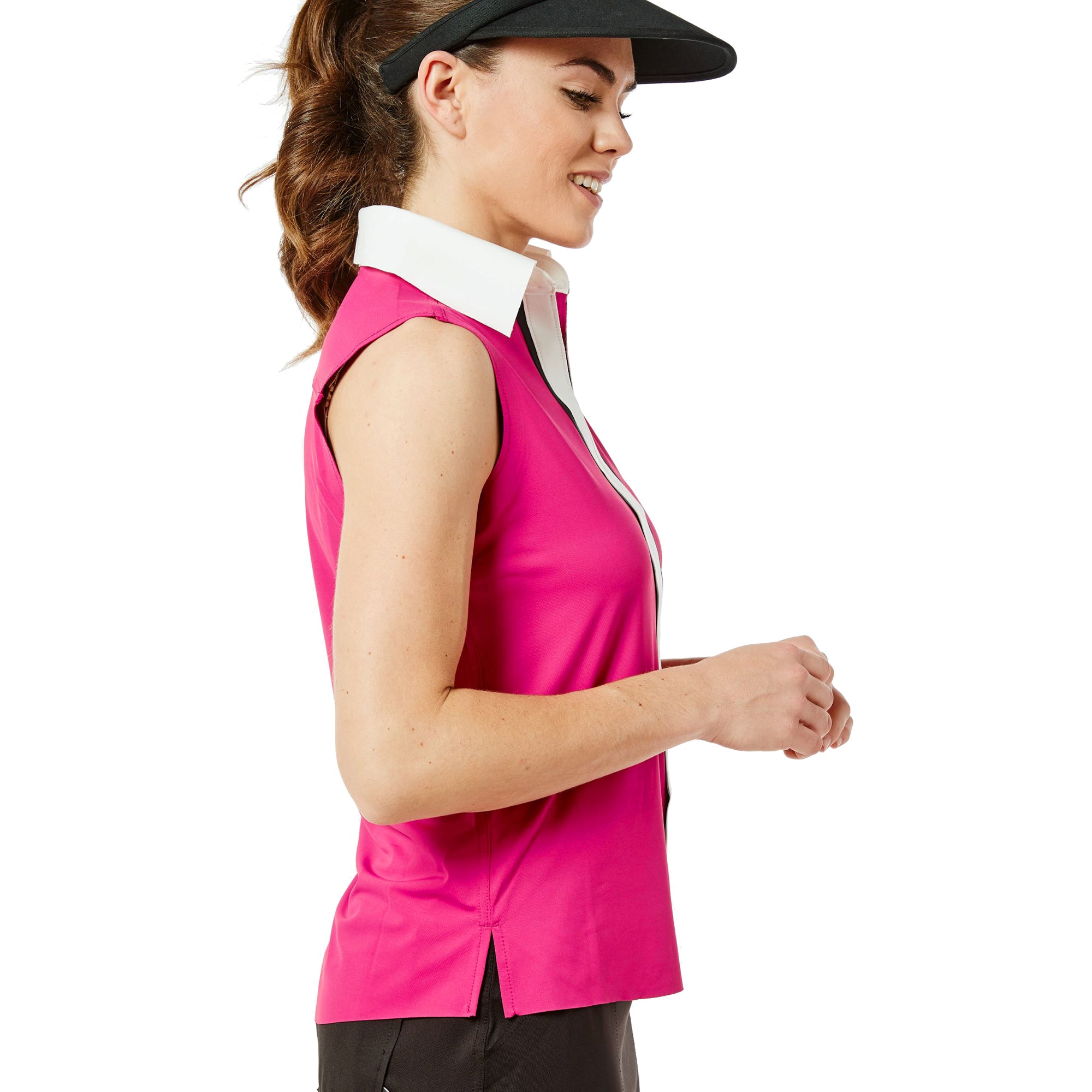 Belyn Women's Sleeveless Golf Polo Shirt - Contrast Piping Raspberry Pink - Perfect for Golf, Tennis & Summer Outdoor Activities