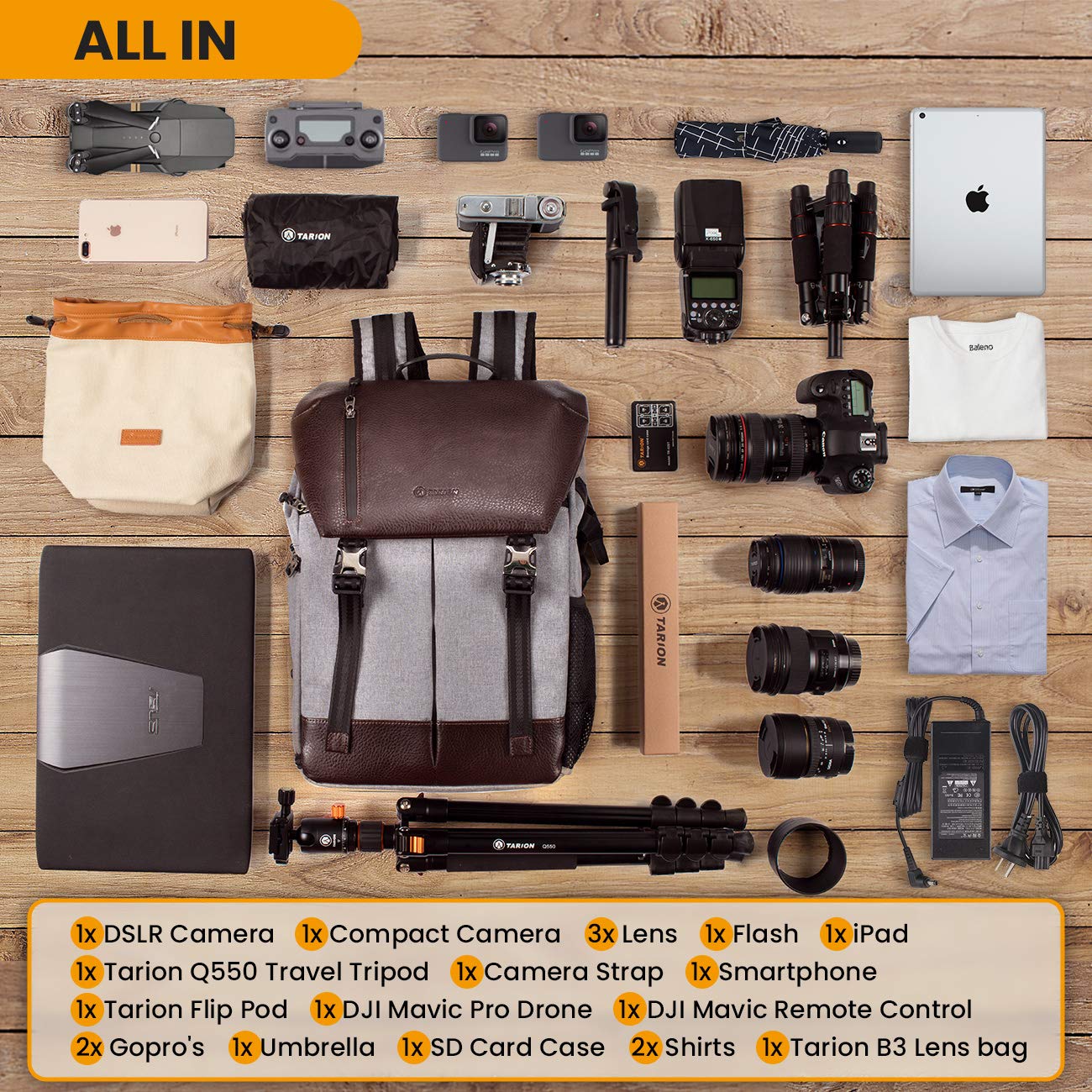 TARION Waterproof Camera Backpack with 15.6
