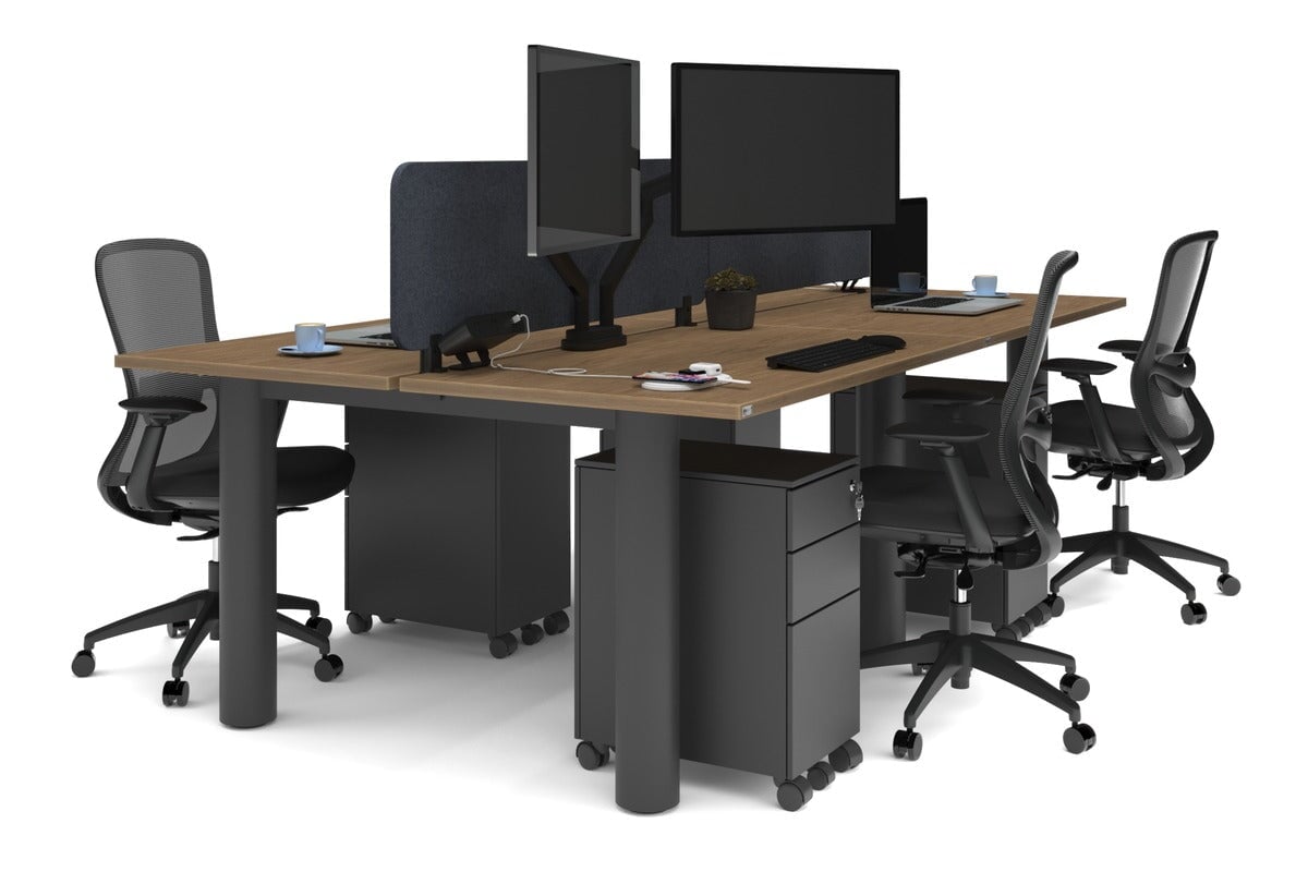 4-Person Quadro Cylinder Leg Office Workstation Desk [1400L x 700W] - Modern Collaborative Workspace Solution for Team Projects & Open Office Layouts