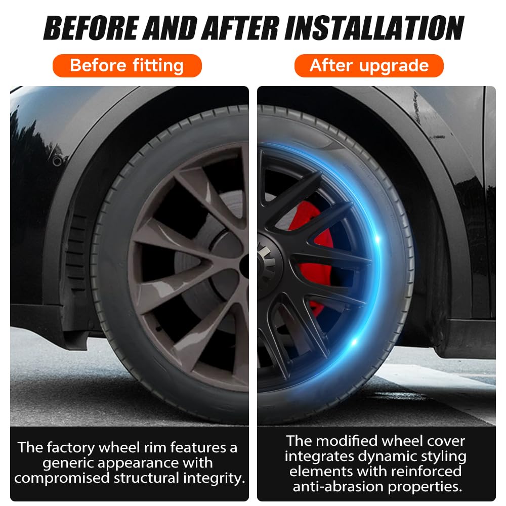 Tesla Model 3 Wheel Covers 18 Inch (2024 Highland) - 4PC Hub Caps for Tesla Model 3 Accessories, ABS Plastic OEM Style Replacement Rim Covers - Asymmetrical Whirlwind Black Design | Perfect for Winter Protection & Enhanced Vehicle Appearance