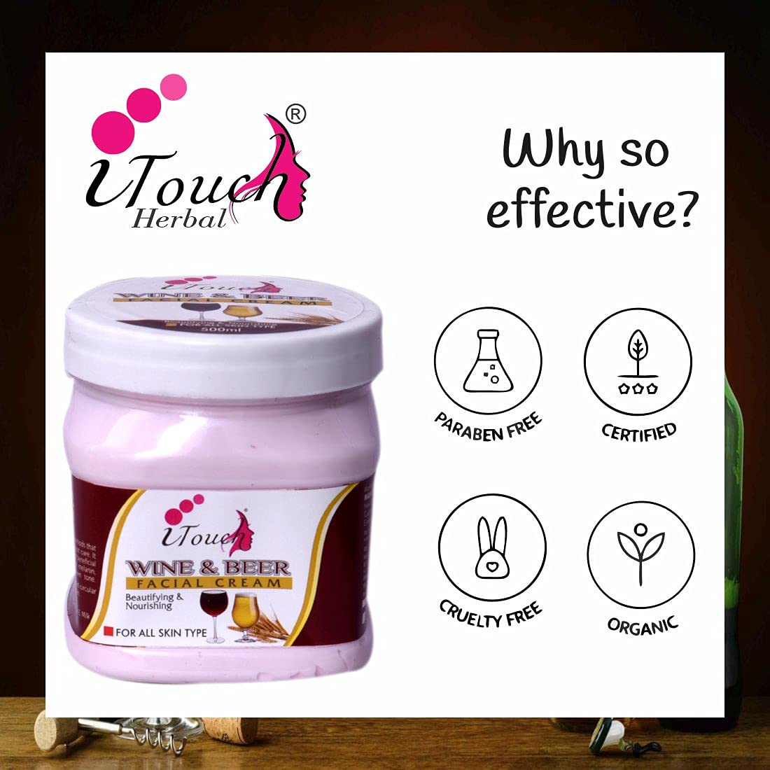 Herbal Wine & Beer Cream for Face & Body - Moisturizing, Whitening & Brightening Cream - Softening & Nourishing Facial & Body Lotion (500ml) - Perfect for Daily Skincare & Nighttime Hydration