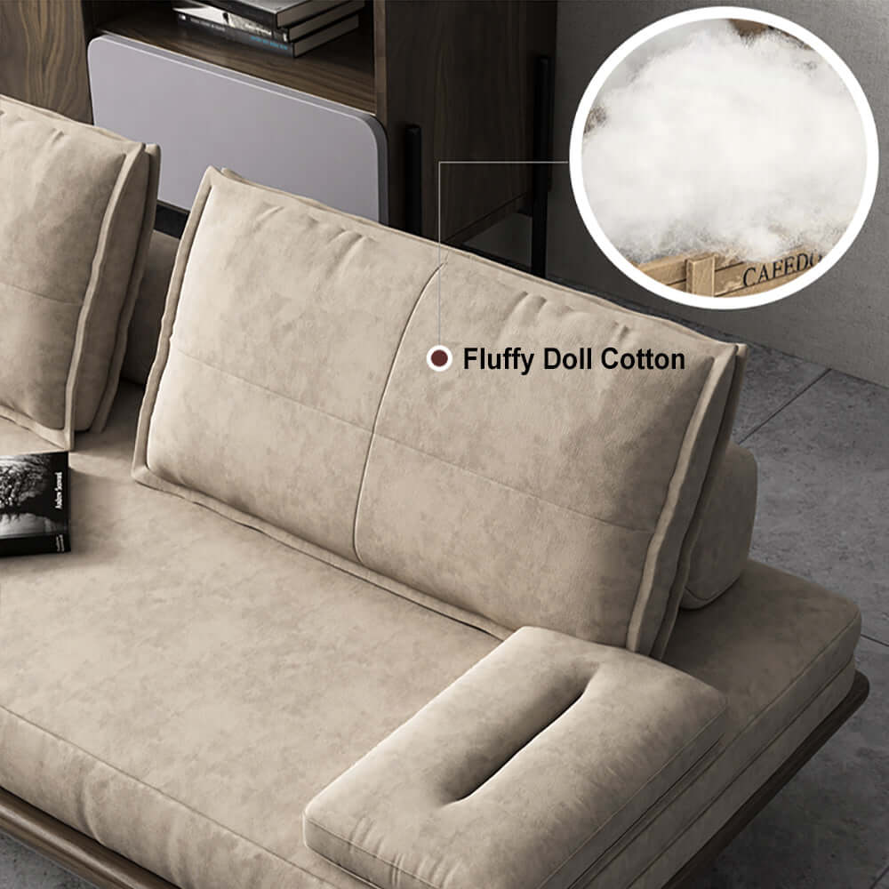 MidCentury Modern Pull Out Sofa Bed - Khaki Wood Convertible Sleeper Sofa with Cotton & Linen Fabric - Perfect for Small Spaces, Guest Rooms & Studio Apartments