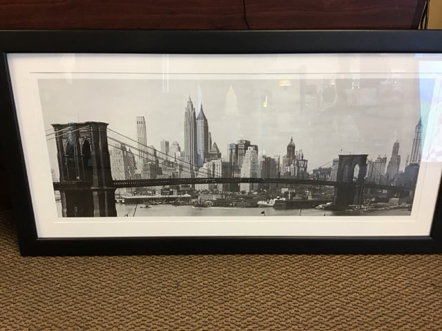 44 x 22.5 Inch Black & White Brooklyn Bridge Canvas Wall Art - Vintage New York City Skyline Decor for Living Room, Bedroom & Office