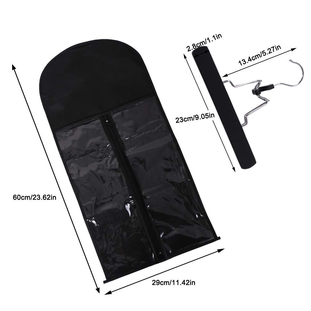 5-Piece Wig Storage Bag Set with 5 Wooden Hangers - Dust-Proof Organizer for Professional Hair Extensions & Wigs (5 Black Bags + 5 Black Hangers) - Perfect for Salon, Travel & Home Wig Care