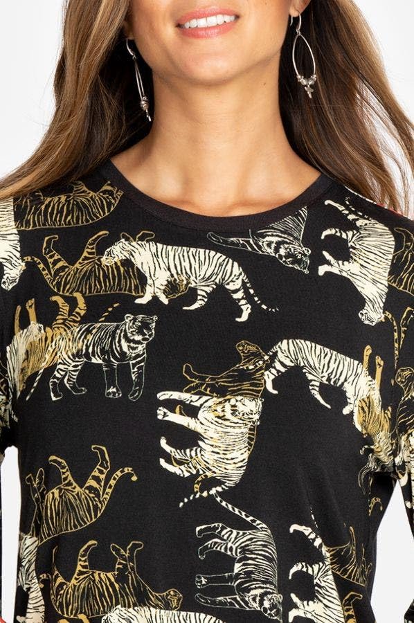 Johnny Was Women's Zebra Print Knit Puff Sleeve Long Sleeve Top - Black Animal Print Boho Chic Blouse for Casual Wear, Date Night & Holiday Outfits