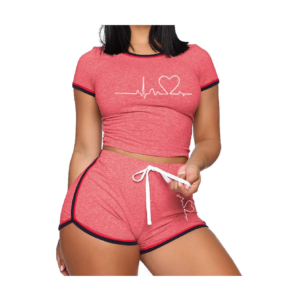 Women's Summer Short Sleeve T-Shirt Tracksuit Set - Athletic Workout Outfit for Running, Yoga & Gym Wear