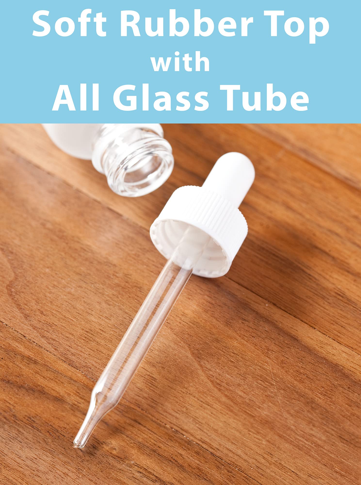 JUVITUS 2 oz Frosted Clear Glass Boston Round White Dropper Bottles (24 Pack) with Funnel - Essential Oil, CBD, DIY Skincare & Travel-Sized Storage Solution