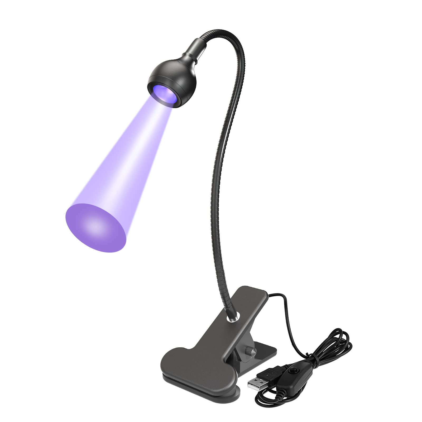 COSOOS 395nm 3W UV Nail Lamp with Adjustable Gooseneck & Clamp - Portable Black Light for Gel Nails, Resin Curing, Glue Drying, Face Paint - Perfect for Home Nail Salons & DIY Art Projects