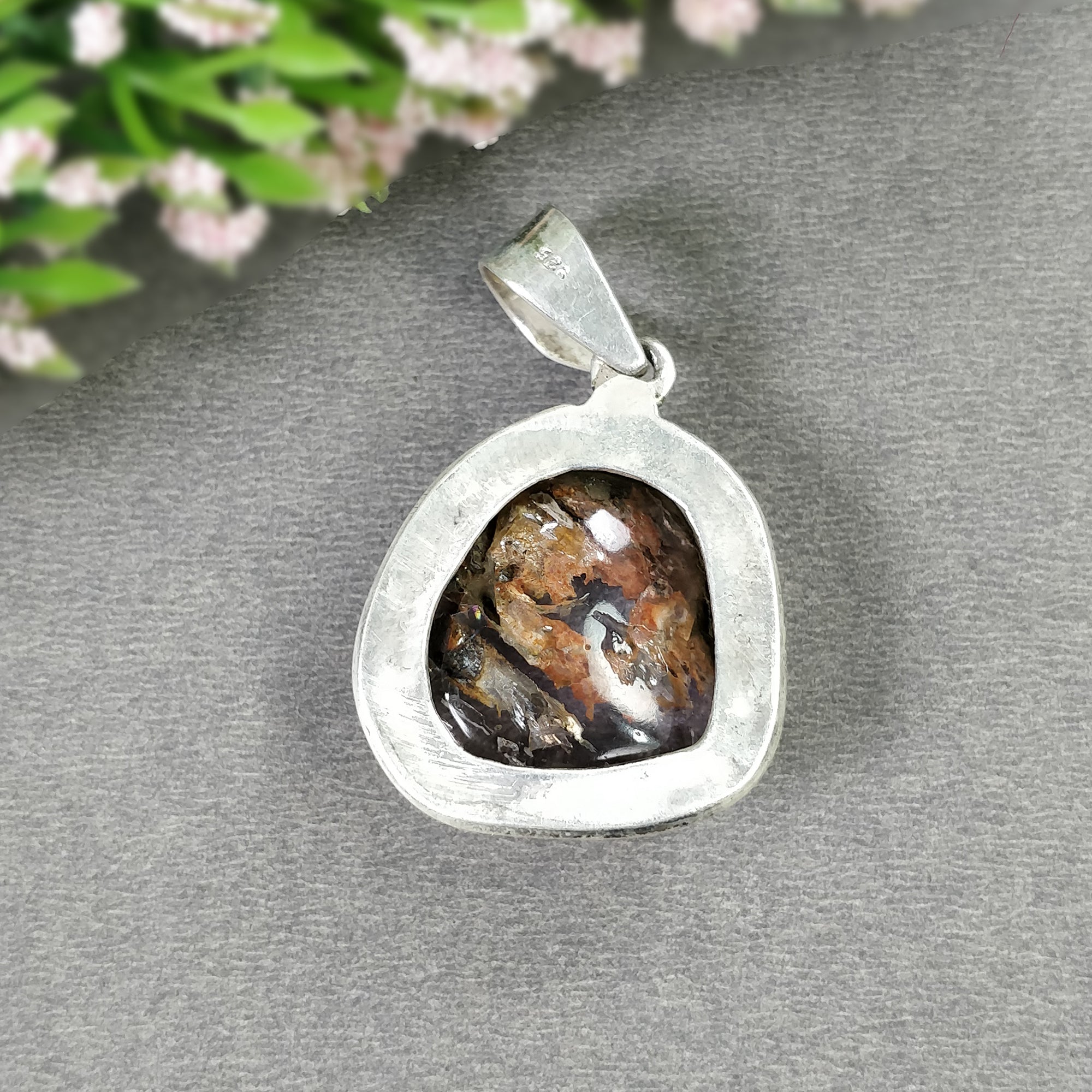 Natural Untreated Super Seven Amethyst 925 Sterling Silver Pendant - 12.60gms Genuine Amethyst Cabochon Bezel Set Jewelry (1.75 Inch) for Meditation, Healing & Spiritual Energy - Perfect Gift for Women & Crystal Lovers