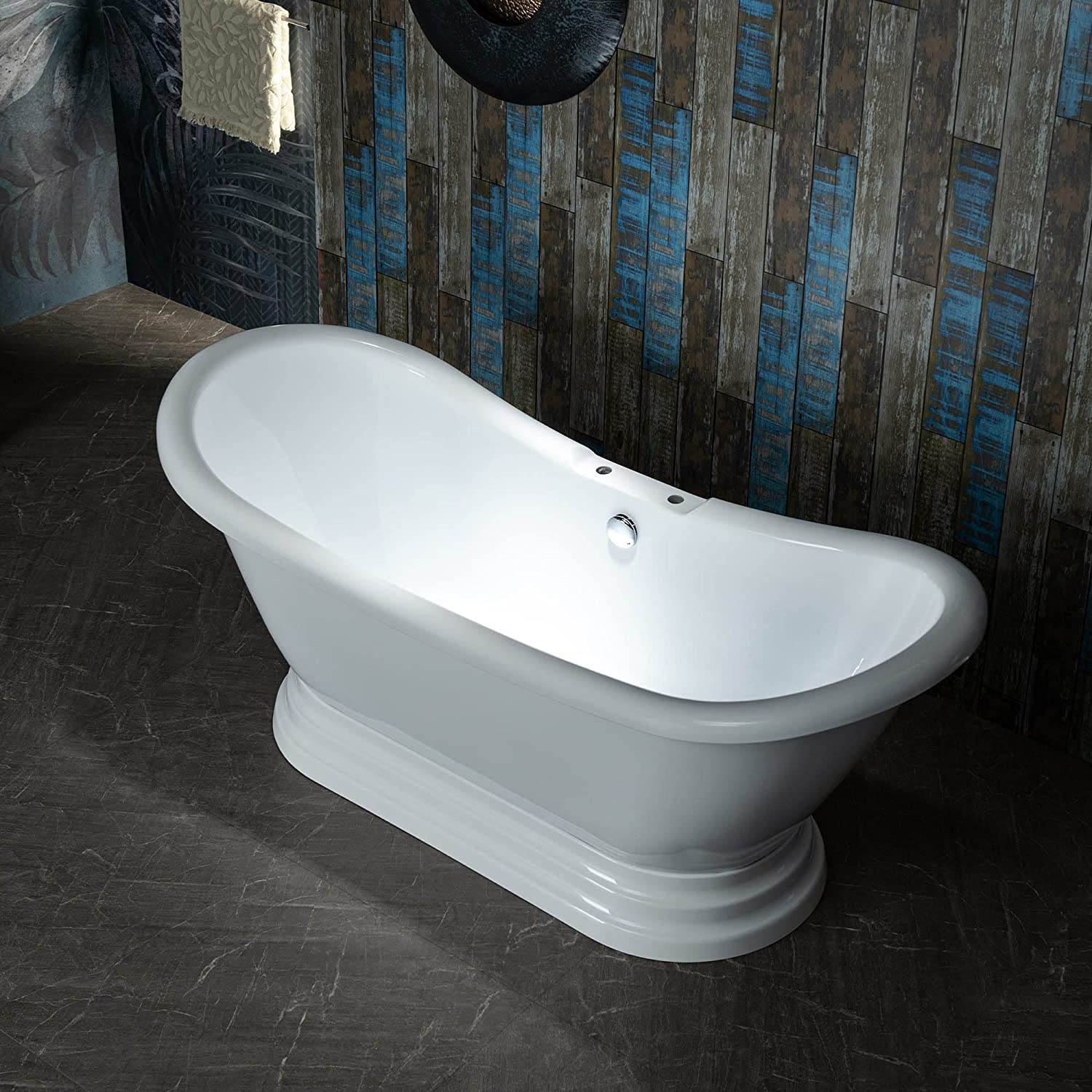 Dreamwerks 5.75 ft. White Pedestal Bathtub - Freestanding Soaking Tub for Small Bathrooms & Master Suites | Relaxing Spa Experience at Home