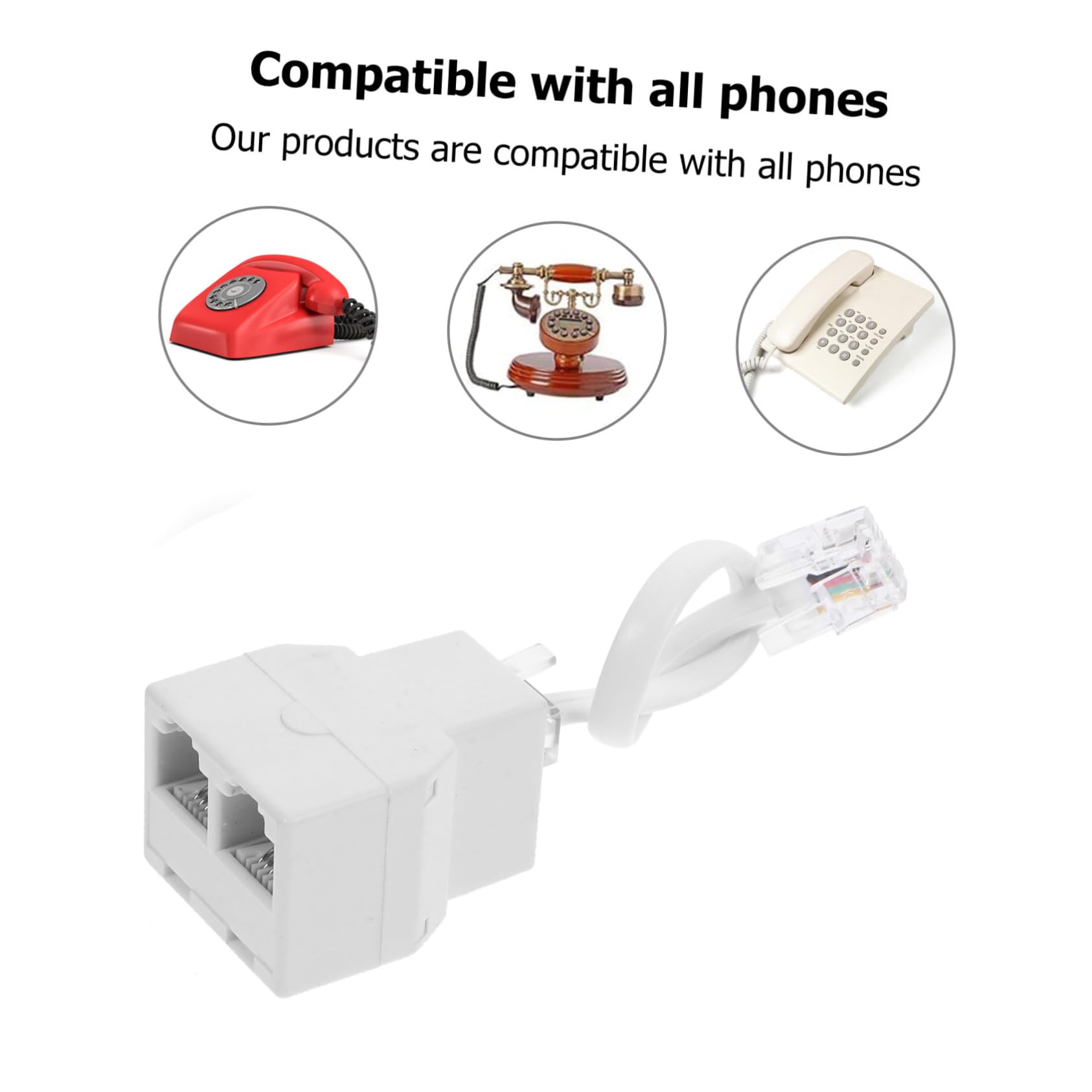 NUOBESTY 4-Way Phone Jack Splitter Adapter - Connect 2 Separate Phone Lines from 1 Jack - White Office Telephone Accessory for Multi-Line Business Communications