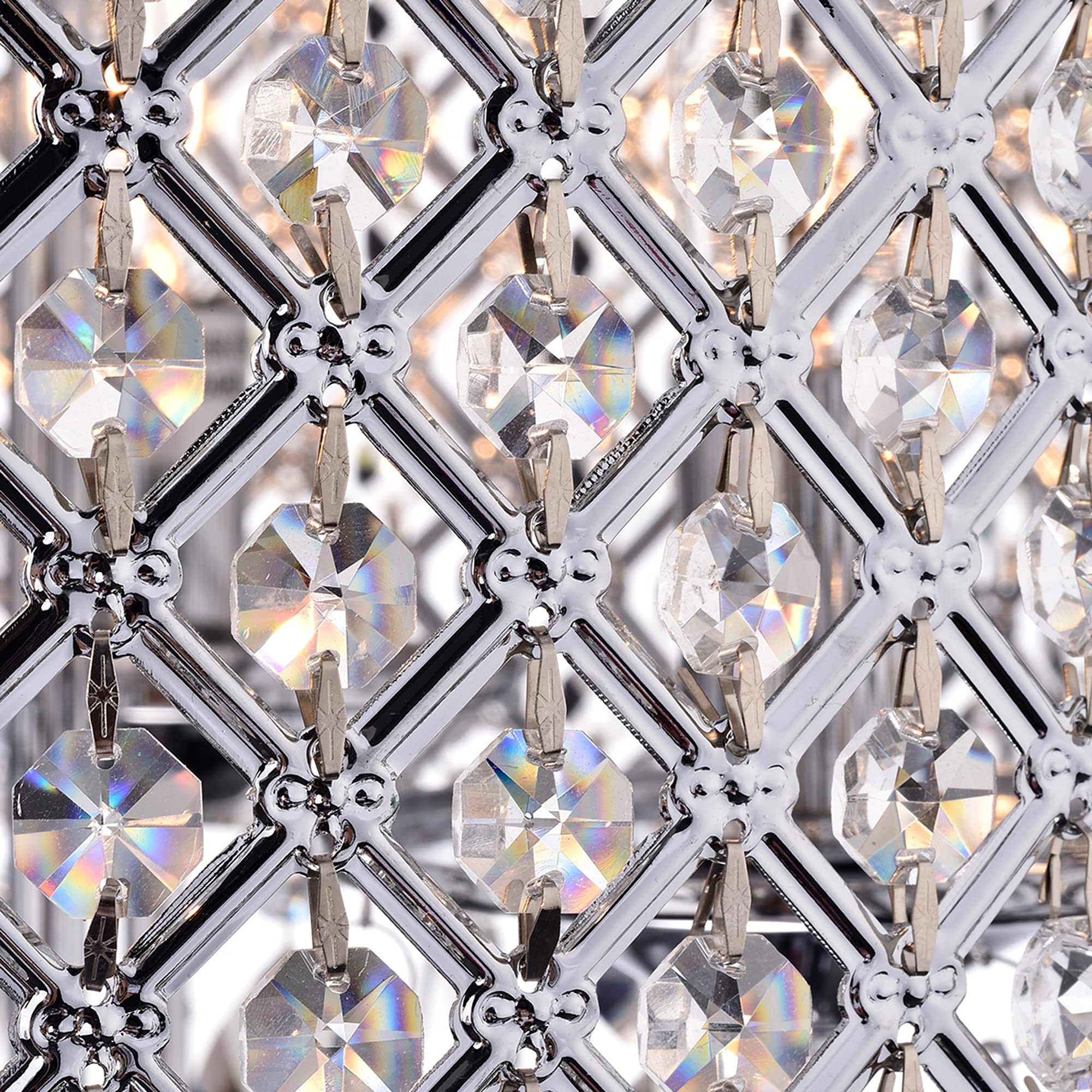 Edvivi Marya 4-Light Chrome Round Crystal Chandelier Ceiling Light Fixture with Beaded Drum Shade - Elegant Dining Room & Bedroom Lighting for Modern Homes