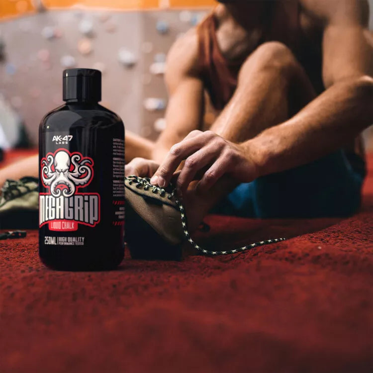 AK 47 Labs Mega Grip Liquid Chalk 250ml - Premium Non-Slip Grip Enhancer for Weightlifting, Rock Climbing & CrossFit - Sweat-Proof & Long-Lasting Performance Chalk for Gym, Powerlifting & Sports Training
