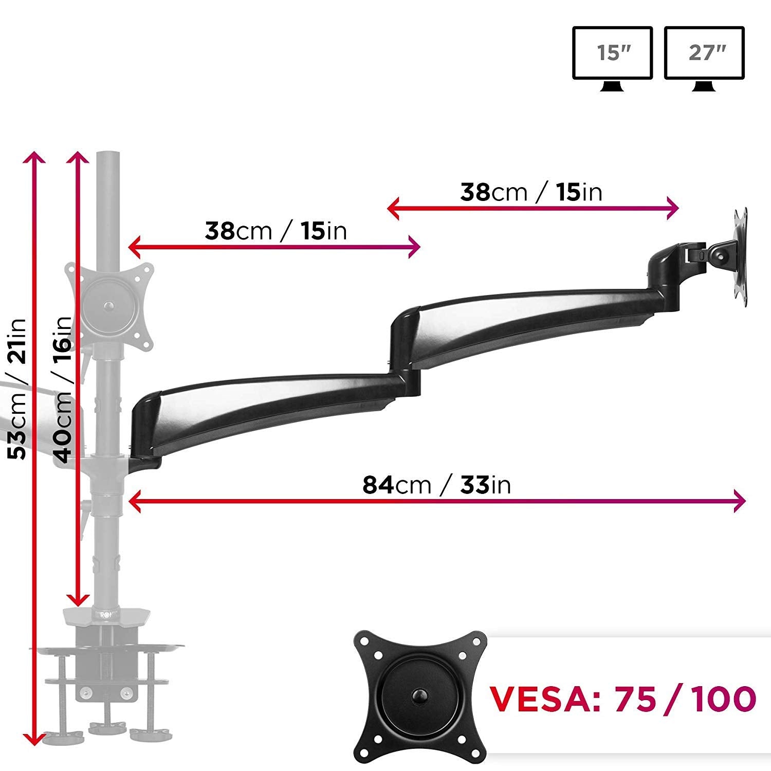 Duronic DM453 Triple Monitor Arm Stand - Heavy Duty Steel Desk Mount for 3 Screens 15-27
