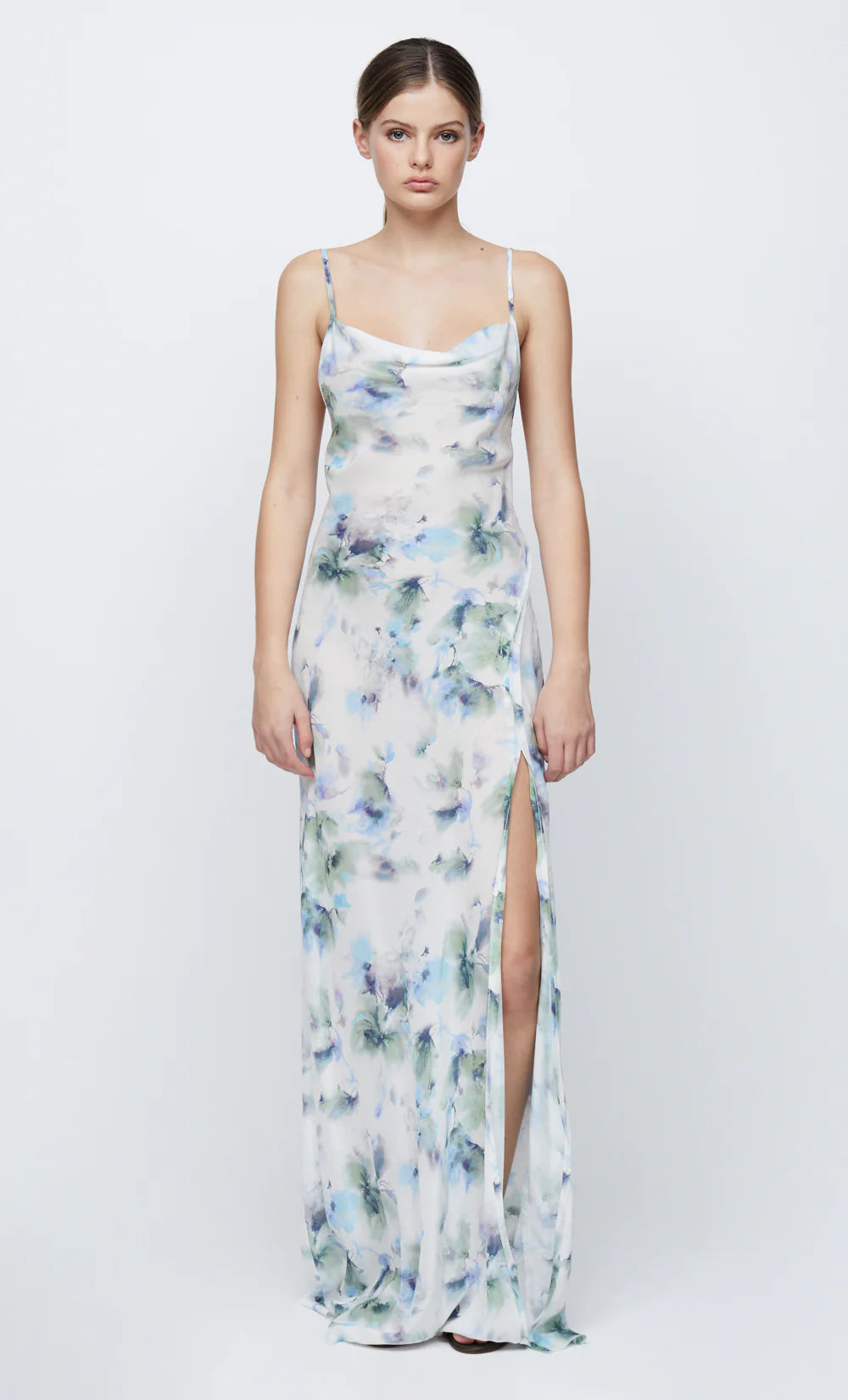 Corrine Split Maxi Dress - Watercolor Floral Print Summer Beach Dress for Women | Boho Chic Vacation Outfit, Poolside Coverup, Date Night Dress