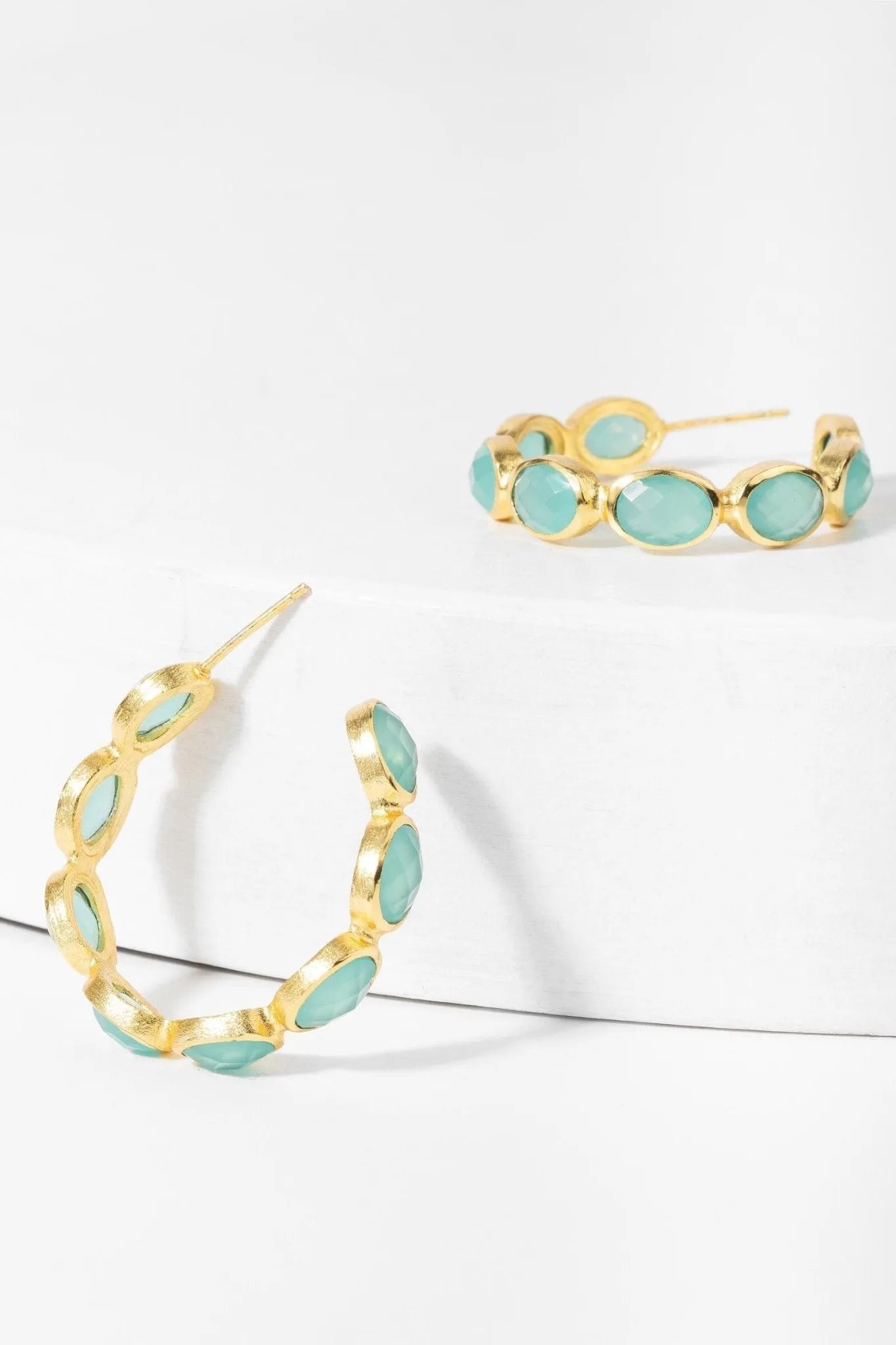 Turquoise Gemstone Gold Plated Hoop Earrings for Women - Elegant Boho Dangle Jewelry for Party, Wedding & Everyday Wear