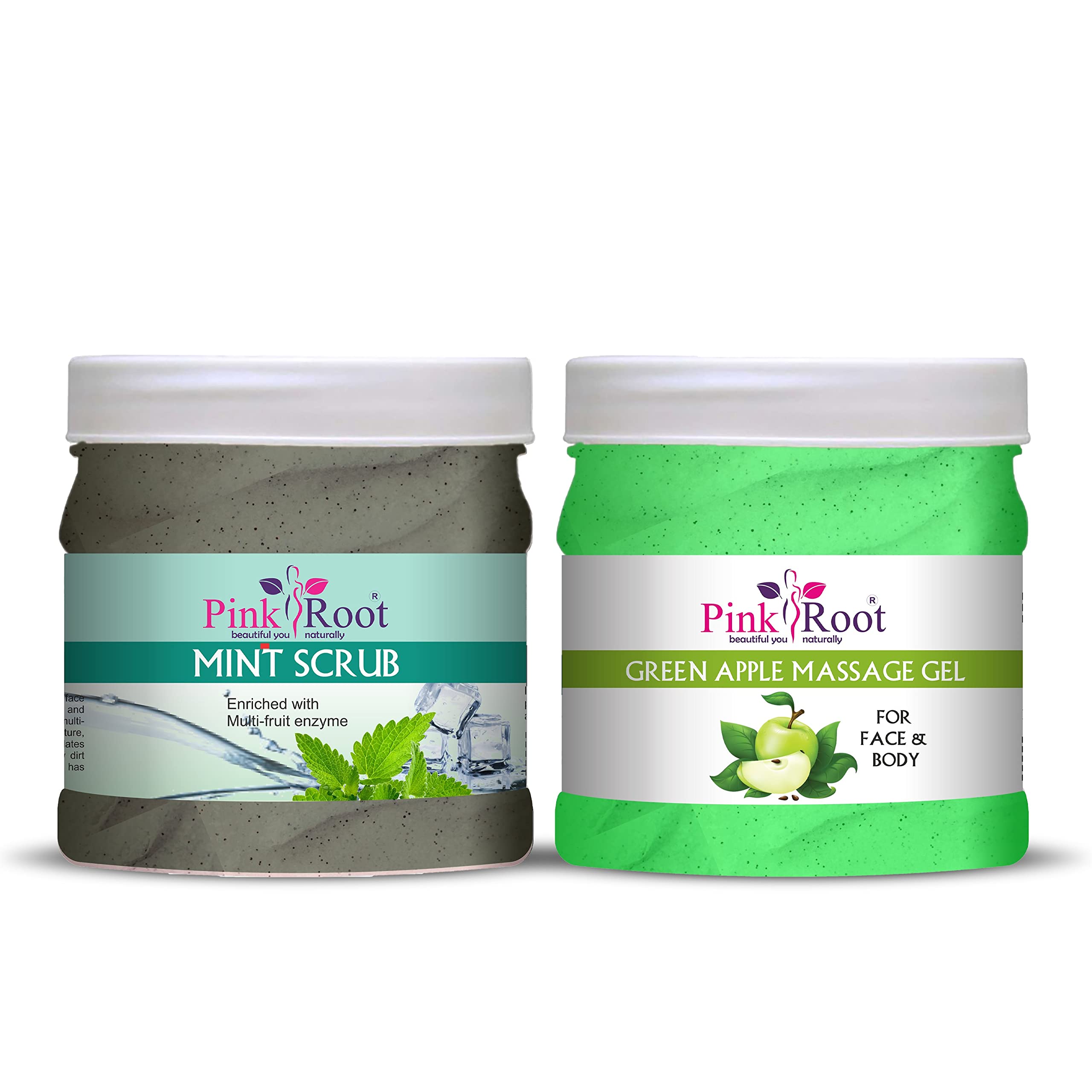 Pink Root Green Apple & Mint Scrub Massage Gel 500ml - Hydrating & Exfoliating Body Care for Spa, Relaxation & Skin Renewal