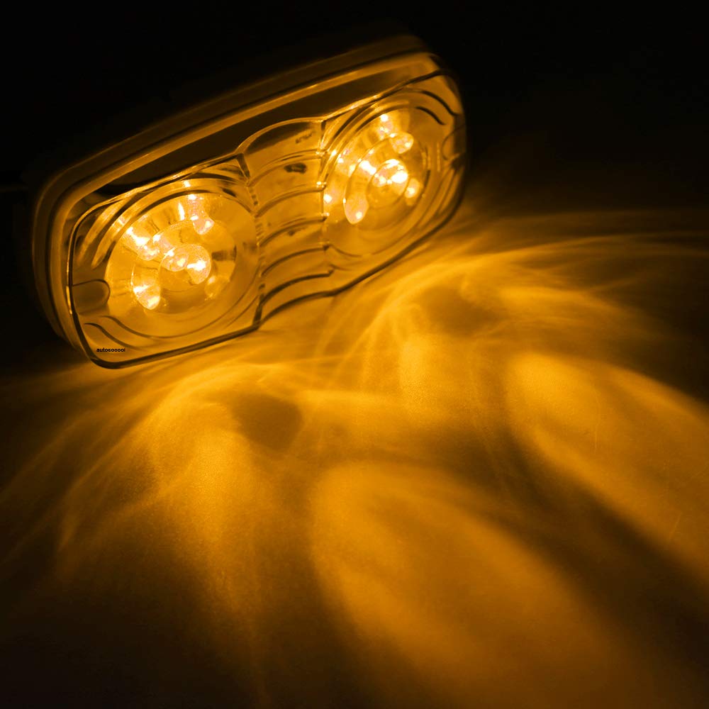 TMH 4 Inch Rectangle Amber Trailer Marker Clearance Lights (Pack of 10) - 10 LED Double Bullseye Rectangular Bulbs for Trucks, Campers, Buses & ATVs - 12V DC Waterproof Lighting for Night Driving & Safety