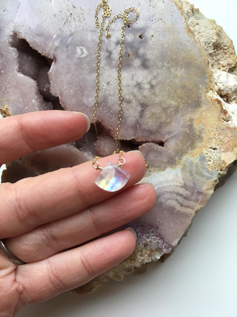 Elegant Rainbow Moonstone Pendant Necklace - Sterling Silver or Gold Filled - Perfect for Everyday Wear, Gift Giving & Special Occasions
