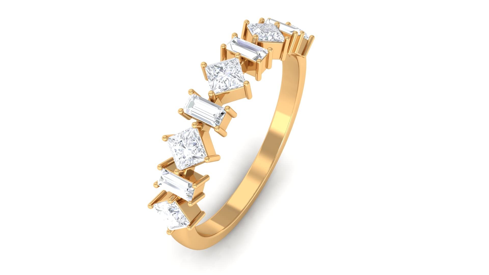 3/4 CT Moissanite Half Eternity Ring - Baguette & Princess Cut 14K Solid Gold Wedding Band for Women, Certified Lab-Created Diamond Alternative, Perfect for Engagement, Anniversary or Valentine's Day Gift