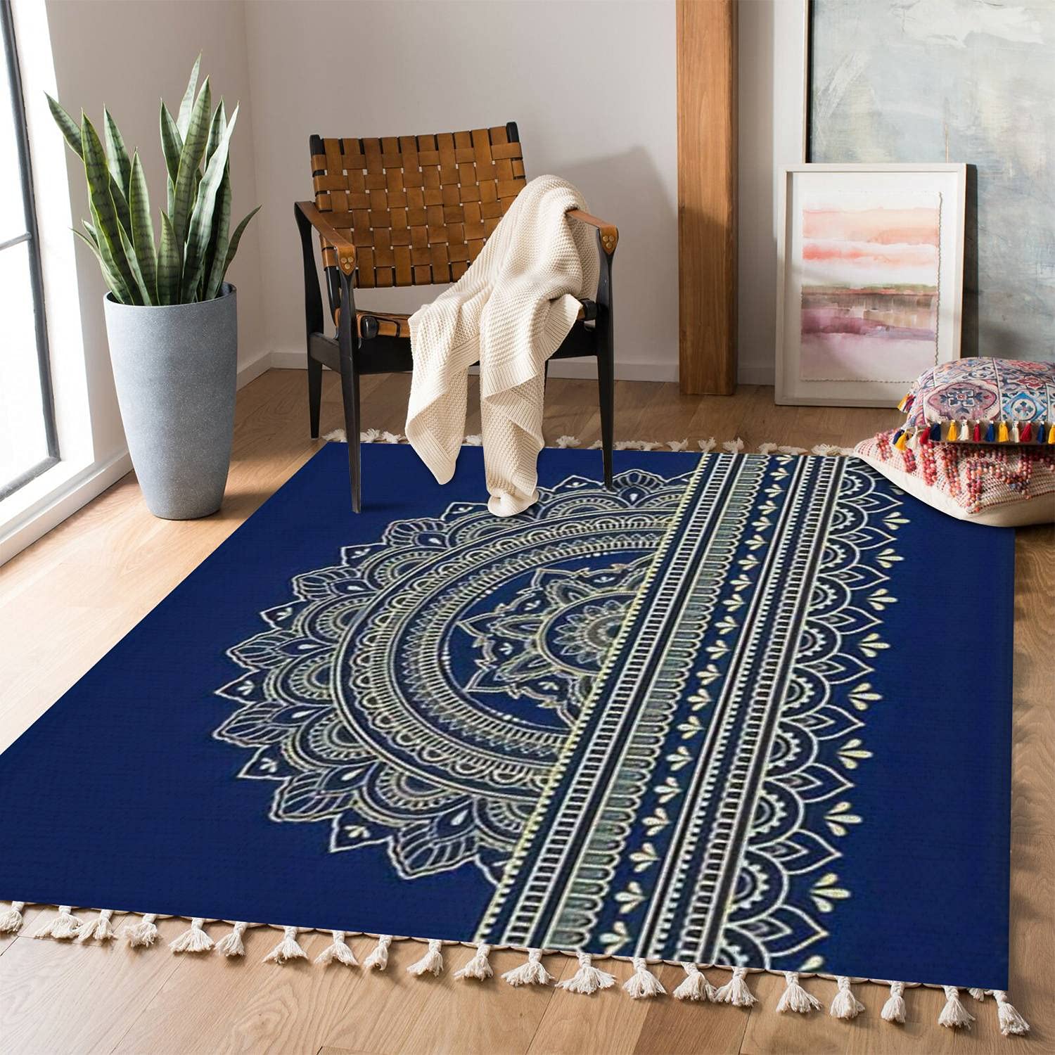 Boho Mandala Area Rug - Seamless Color Borders, Henna Design for Living Room, Bedroom, Patio & Hallway | Indoor/Outdoor Minimalist Home Decor | Perfect for Boho Chic, Meditation Spaces & Cozy Home Vibes