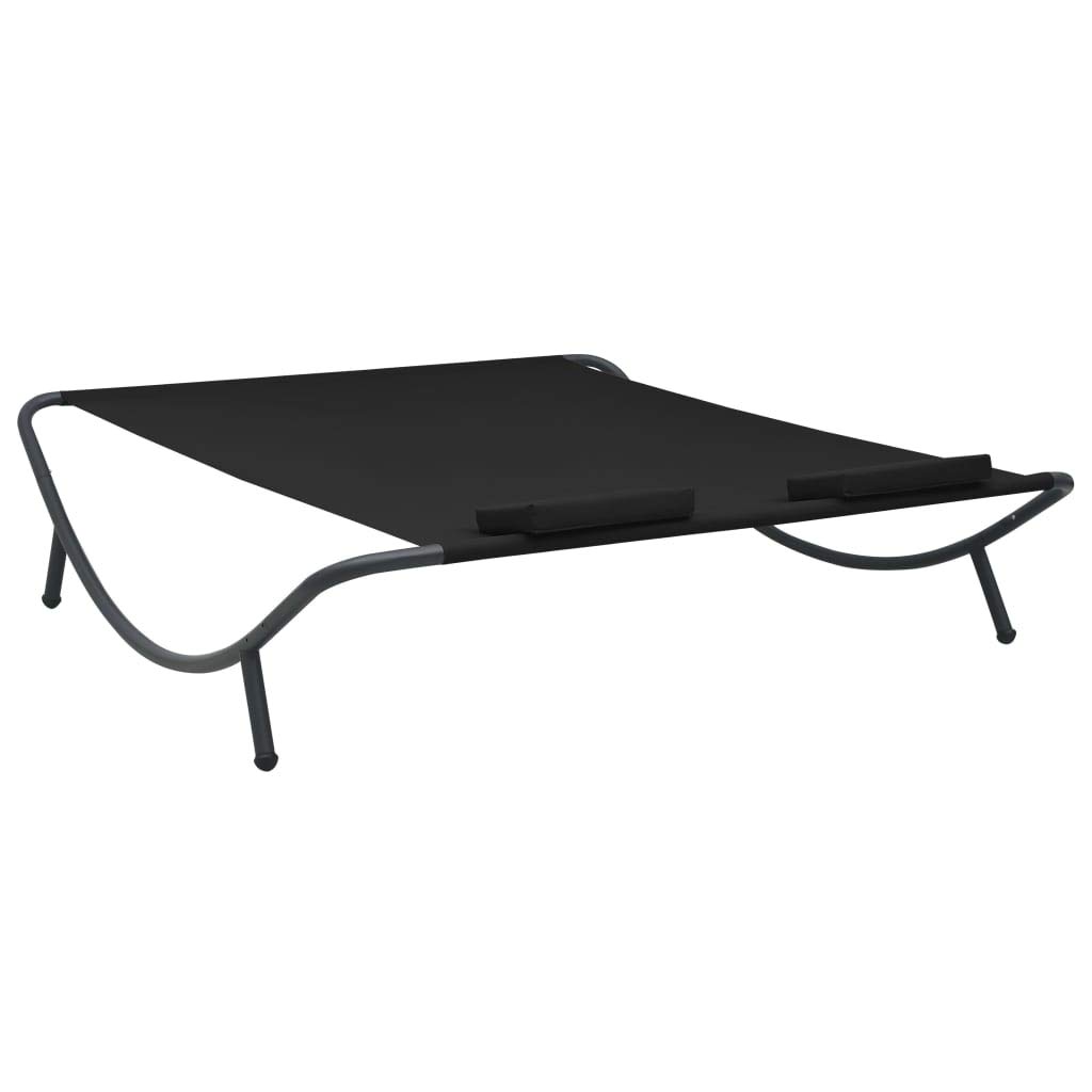 Double Garden Lounge Bed - Outdoor Patio Furniture for Backyard, Lawn, Poolside & Porch - Black Fabric Outdoor Lounge Bed - Perfect for Sunbathing, Relaxing & Lounging in Your Garden or Pool Area