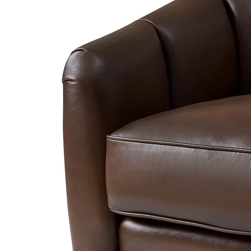 **Misha Barrel Armchair with Genuine Leather – Modern Living Room Chair for Home, Office & Lounge – Comfortable Leather Accent Chair**