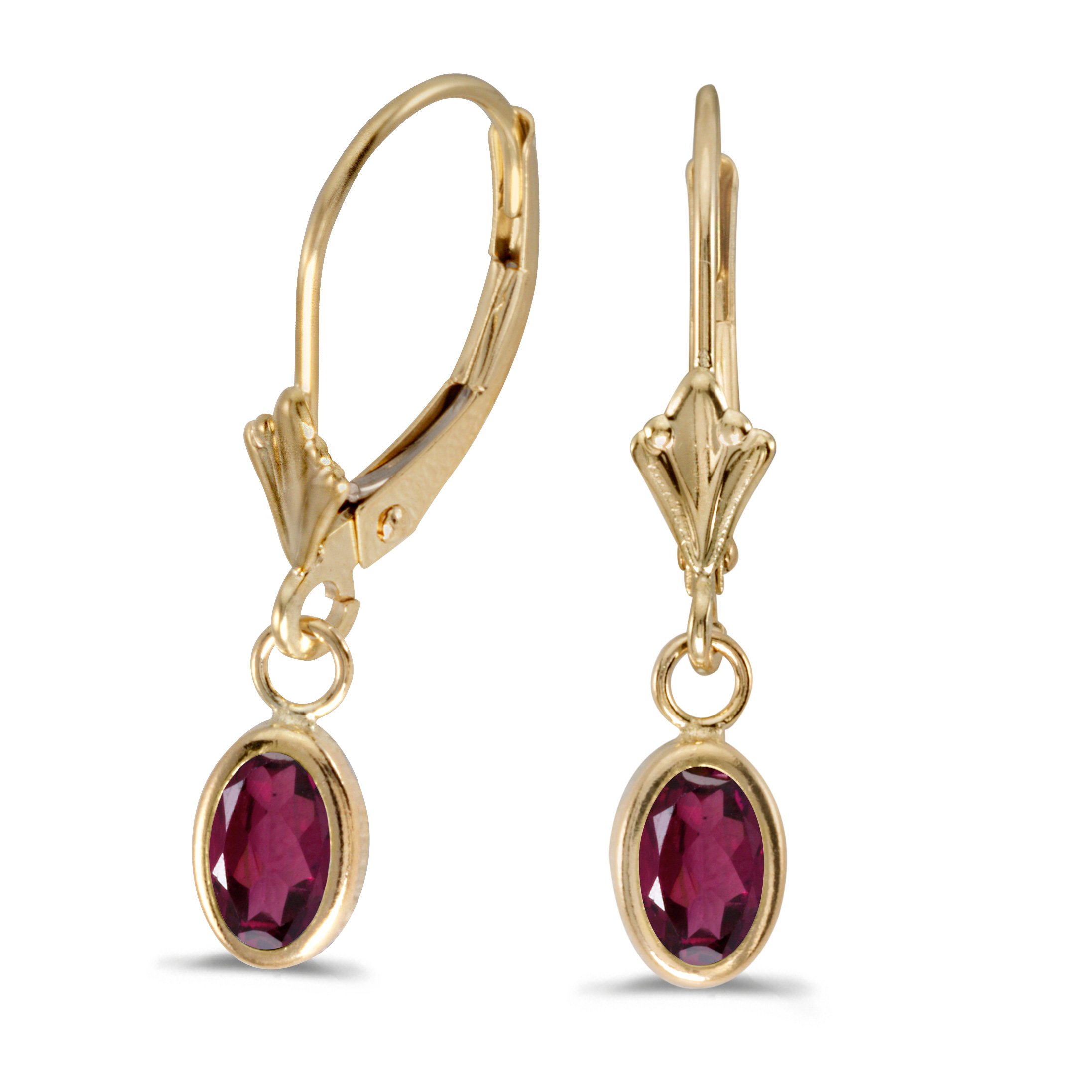 14K Yellow Gold Oval Rhodolite Garnet Bezel Lever-Back Earrings for Women | Dainty Gemstone Jewelry Gift for Birthday, Anniversary & Special Occasions | Elegant Everyday Wear & Evening Events