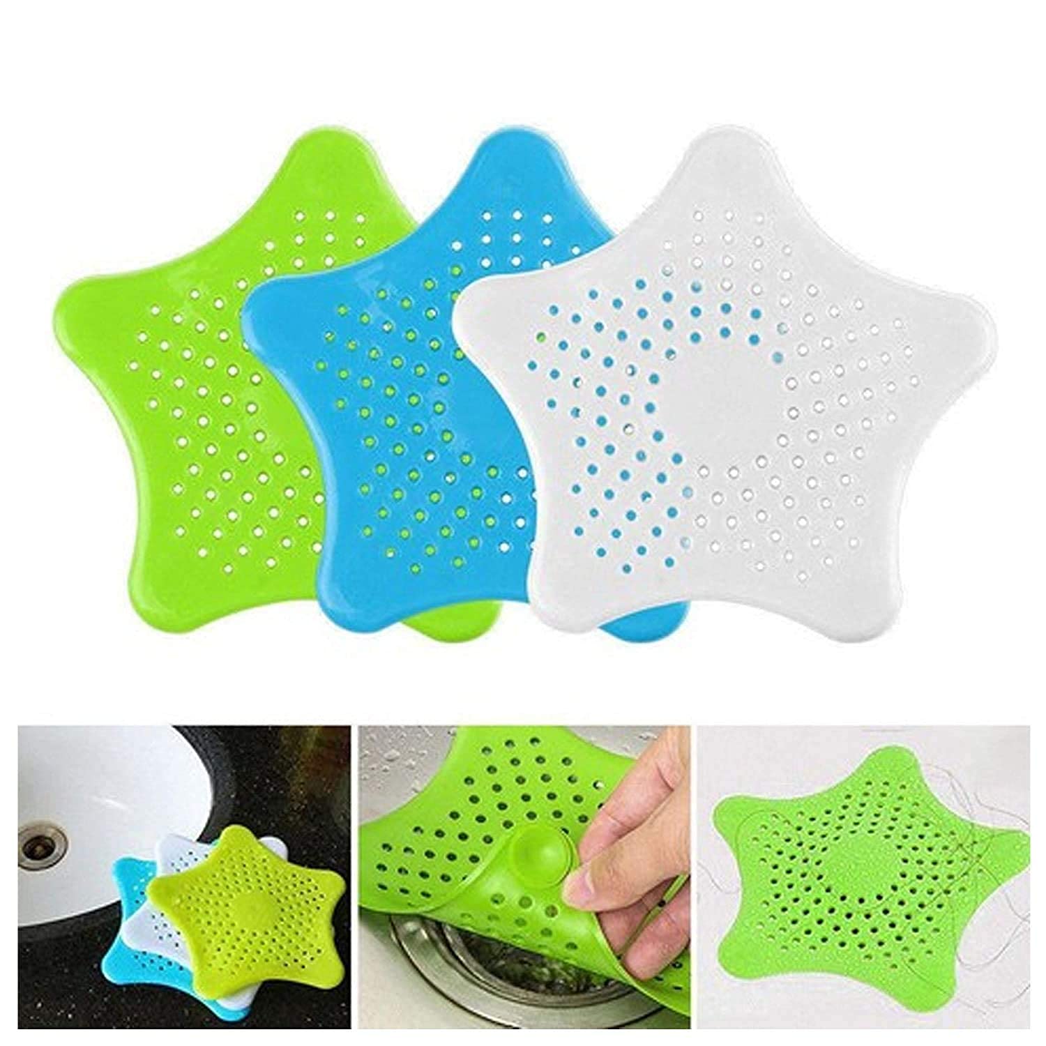 Tanna Enterprise Silicone Star Shaped Sink Drain Strainer - 2 Pack Bathroom Hair Catcher with Suction Cups for Kitchen, Shower & Basin - Prevents Clogs, Catches Hair & Debris - Perfect for Homes with Pets