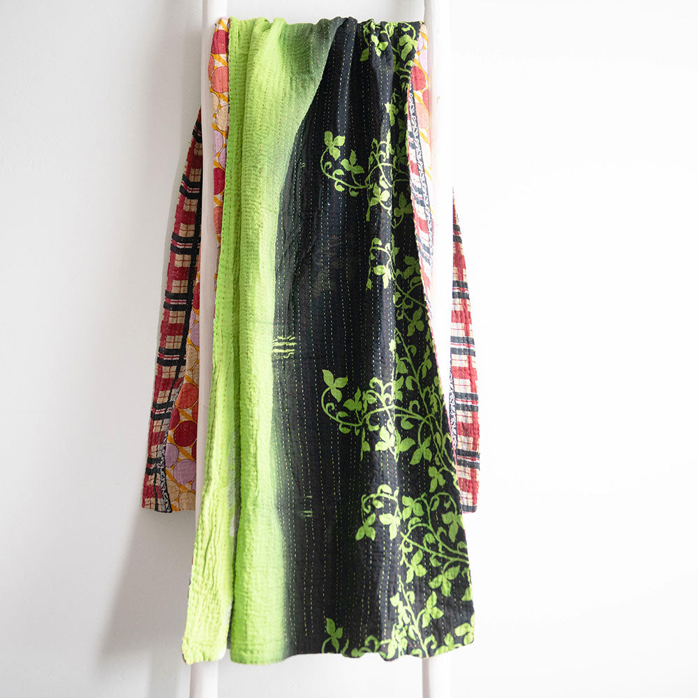Unique Handmade Kantha Quilt KT6449 - Traditional Indian Patchwork Bedspread for Cozy Home Decor & Bohemian Style Bedroom