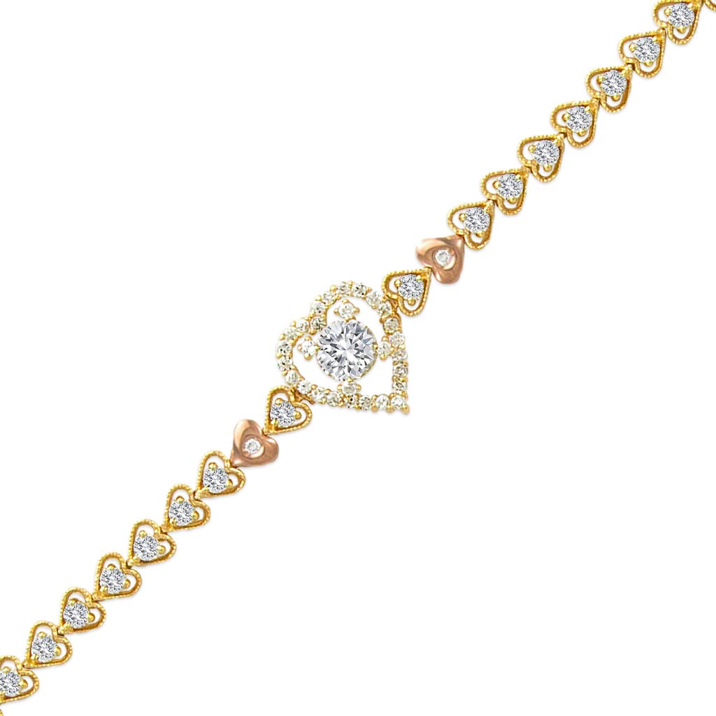 14K Gold Heart CZ Bracelet for Women - Elegant Yellow & White Cubic Zirconia Jewelry Gift - 7 Inch Adjustable - Perfect for Valentine's Day, Anniversary & Special Occasions